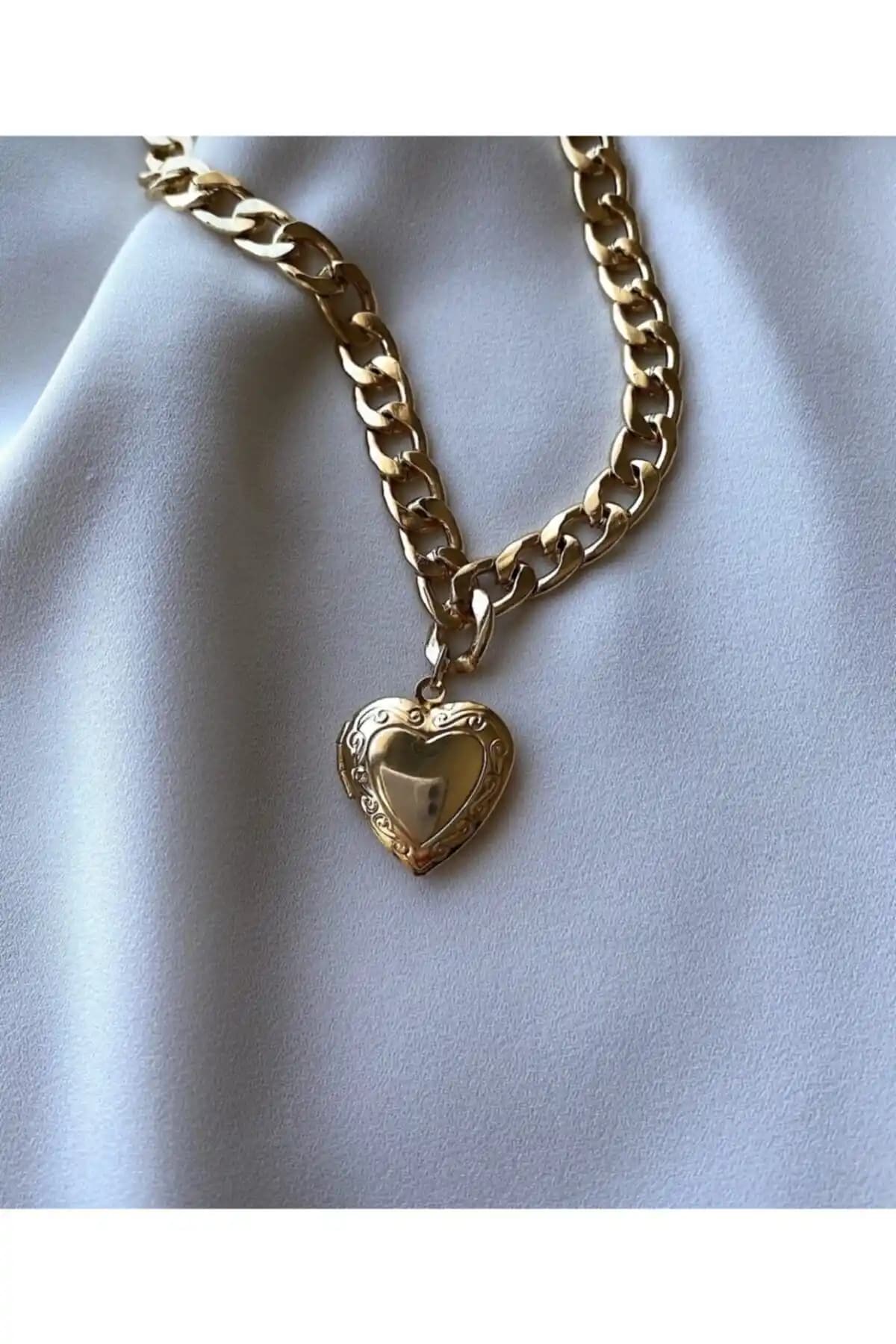 Claritas Kadın Altın Kaplama Kalp Kolye Açılır Kapanır 40 cm Zincirli Zarif Takı