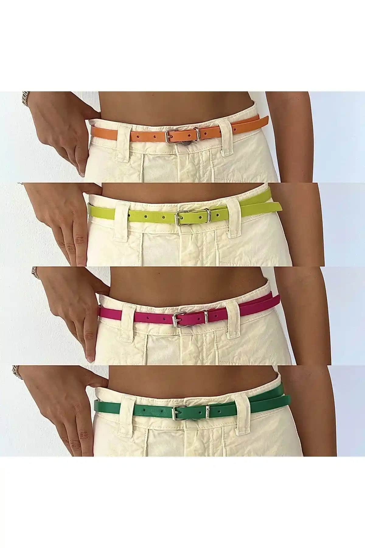 Coaksco Gökkuşağı Renk 4'lü Kemer Seti Modern ve Dayanıklı Aksesuar Alternatifi