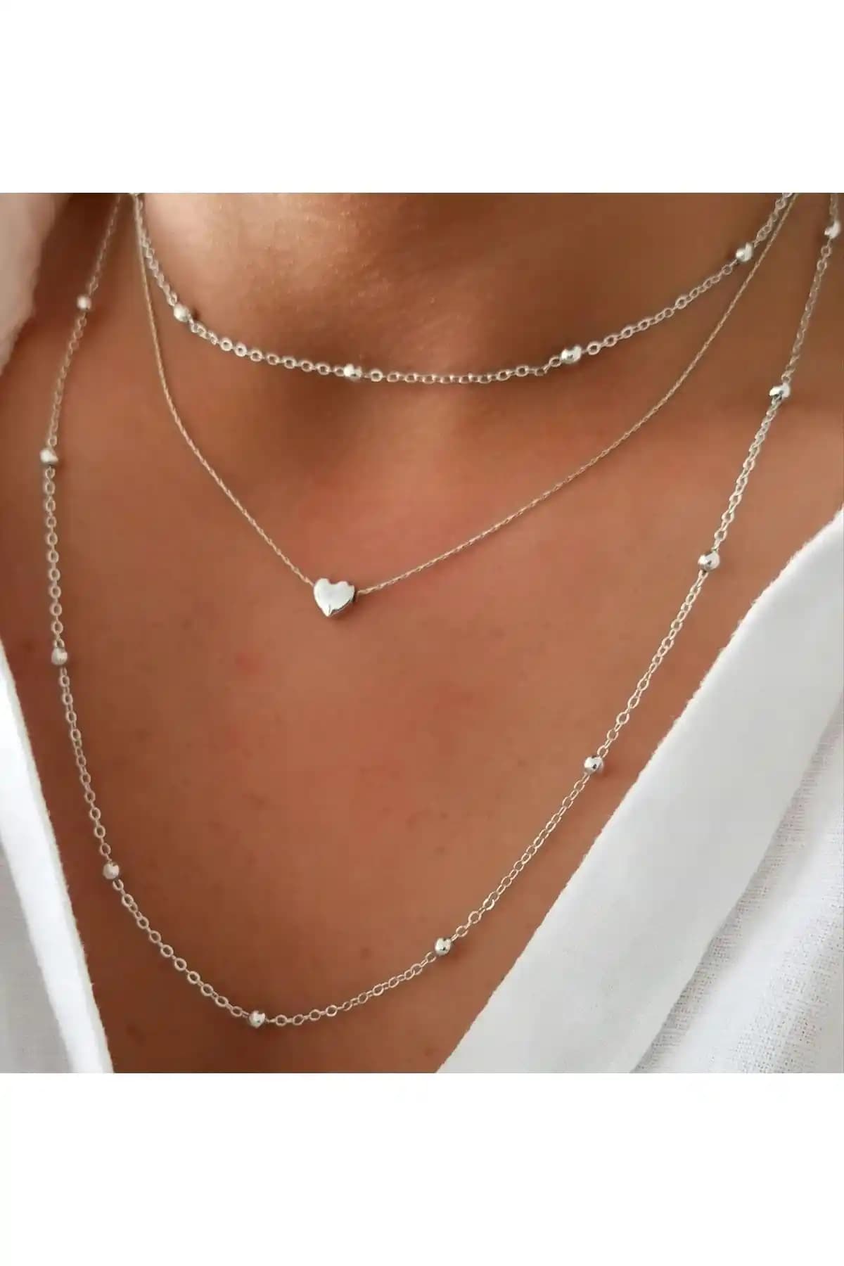 Denizdenal Kalp Kolye Silver 3'lü Set: Zarif ve Şık Gümüş Takı Koleksiyonu