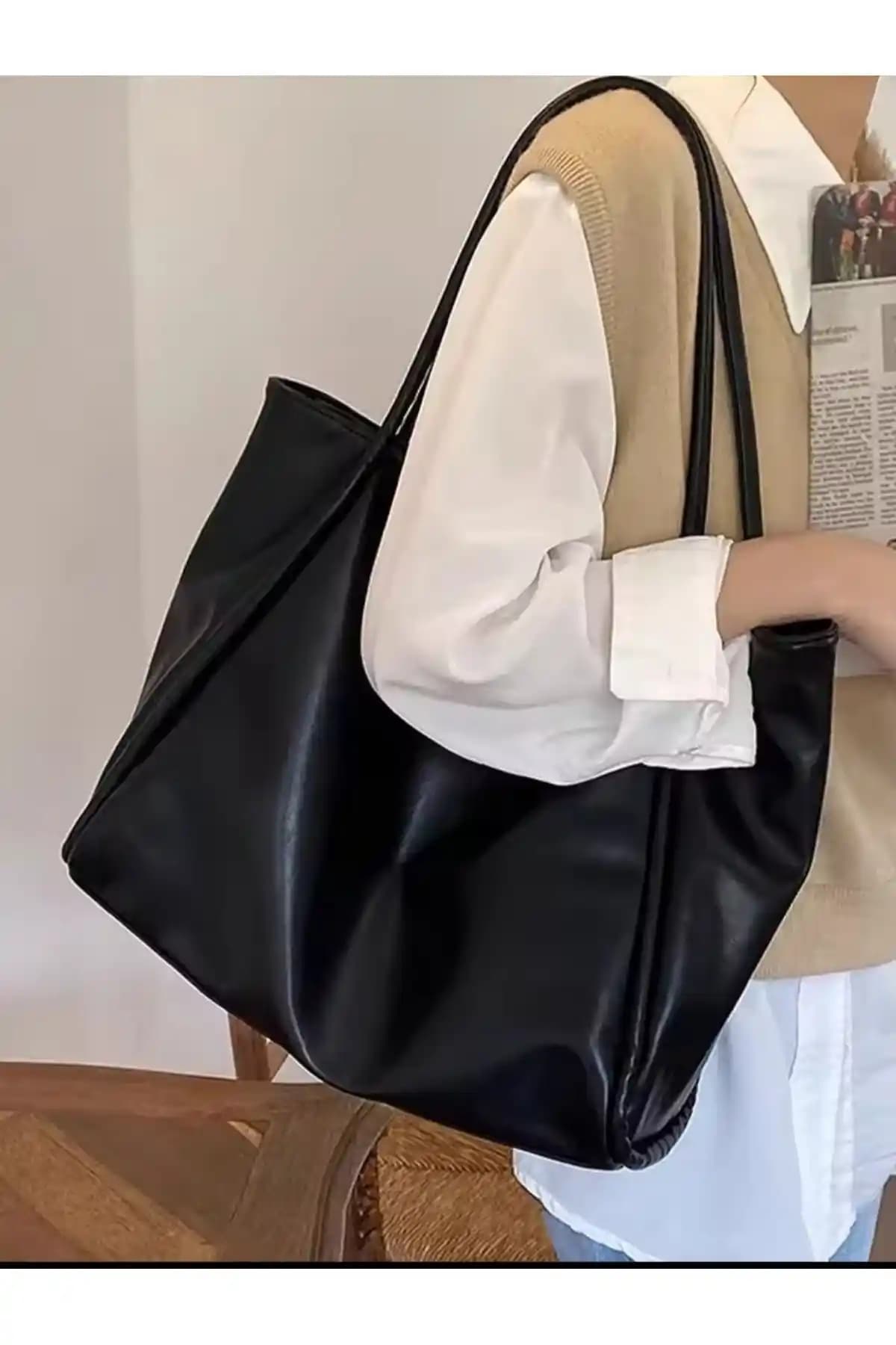 DENSİLA Kadın Siyah Fermuarlı Shopper Çanta Günlük Kullanım İçin Uygun ve Şık Tasarım