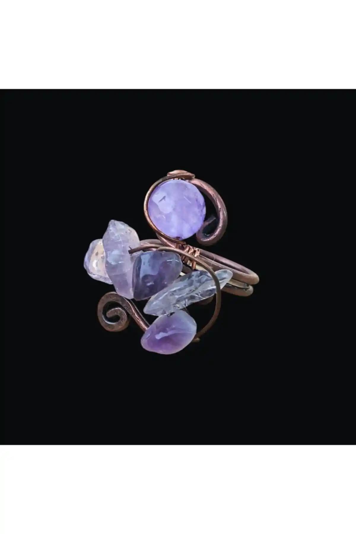 Doğal Ametist ve Bakır Malzemeden Tasarlanmış Ayarlanabilir Yüzük Özellikleri