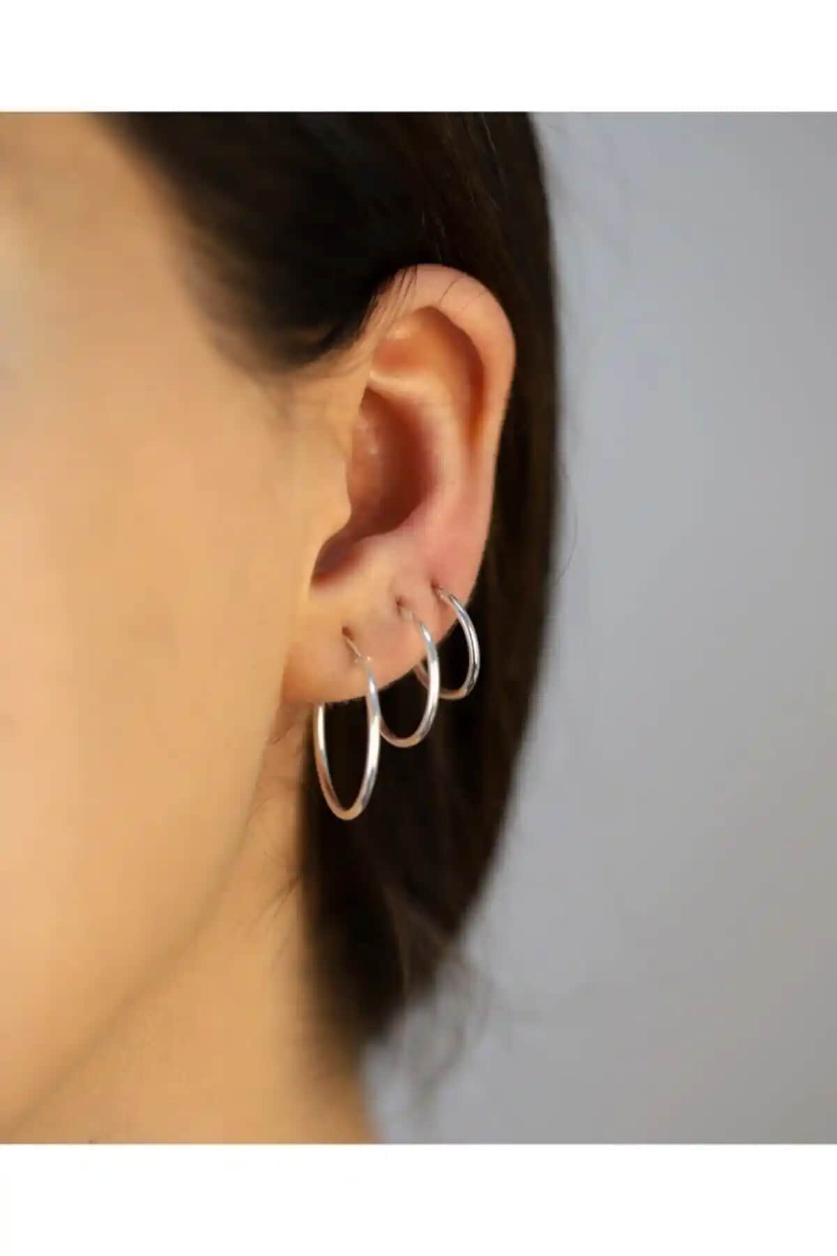 Doğan Silver 925 Ayar Gümüş Üçlü Halka Küpe Modern ve Zarif Tasarım