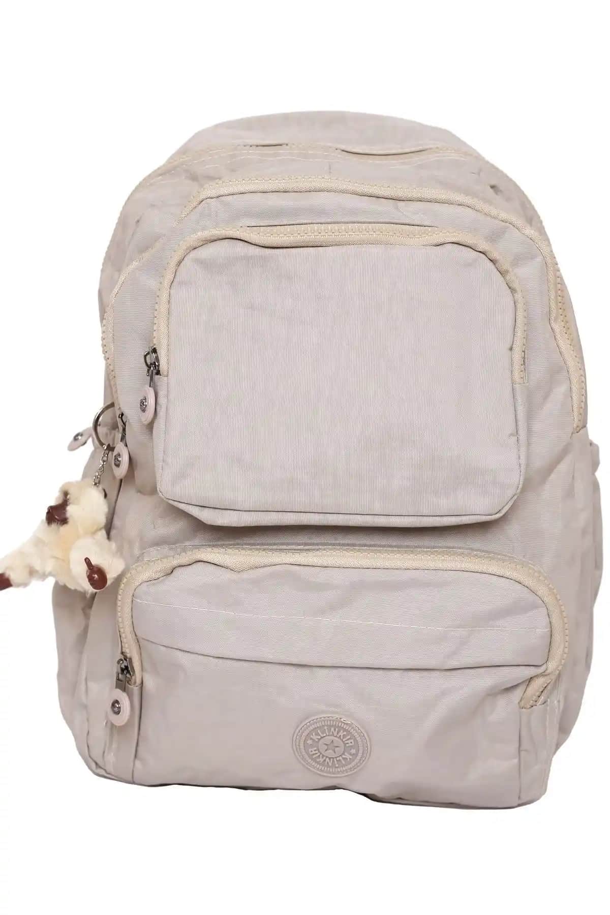 Duomino Fcstore Krinkıl Kumaş Suya Dayanıklı Büyük Boy Bej Sırt Çantası Günlük ve Okul Kullanımı İçin