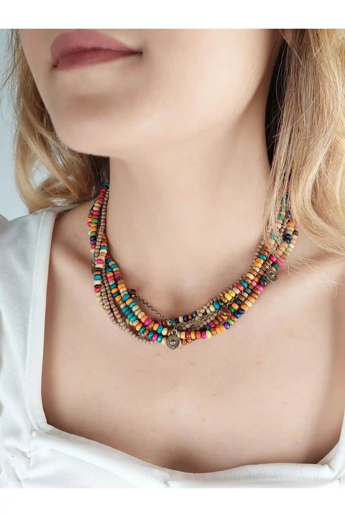 El Yapımı Otantik Bohem Kadın Kolye - Benzersiz Tasarım ve Doğal Malzemelerle Şıklık