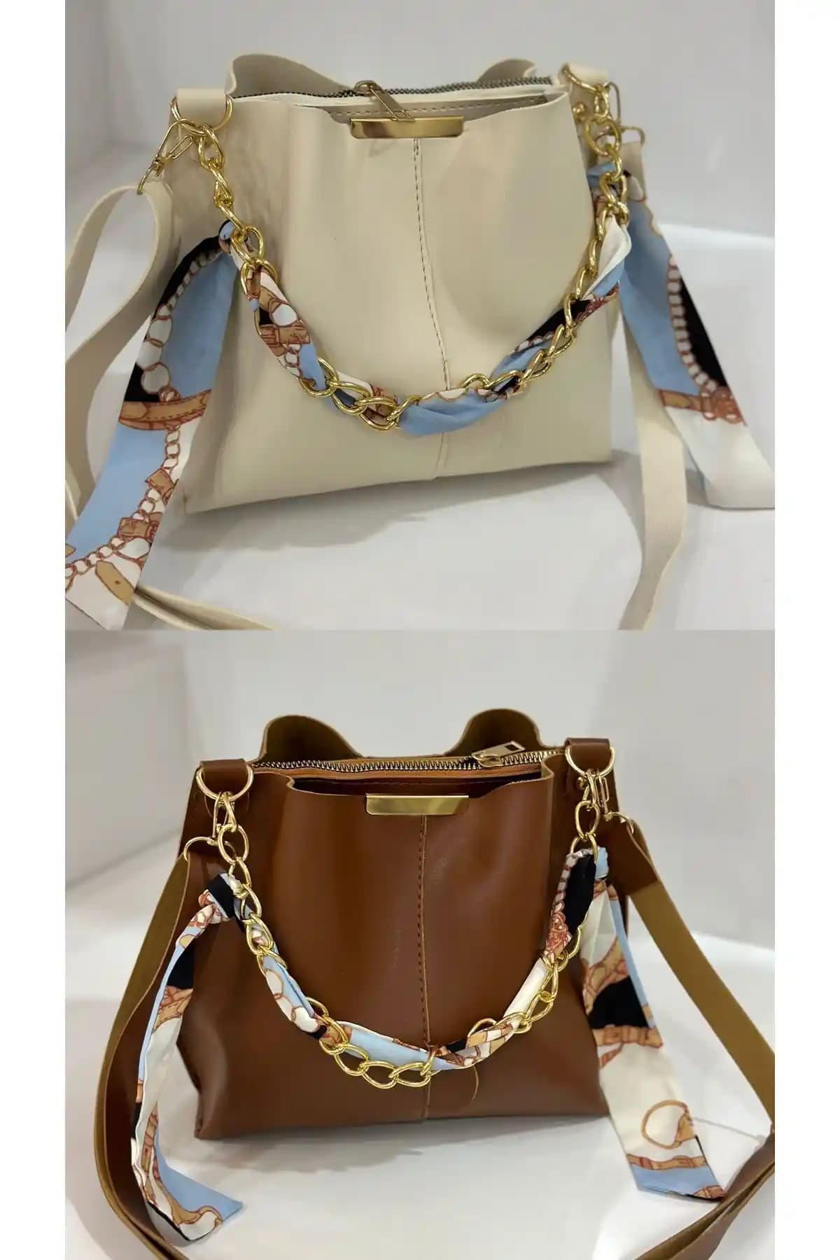 ESTUTE Kadın 2'li Paket Fularlı Zincir Aksesuarlı Yüksek Deri Çanta: Şık ve Fonksiyonel Tasarım