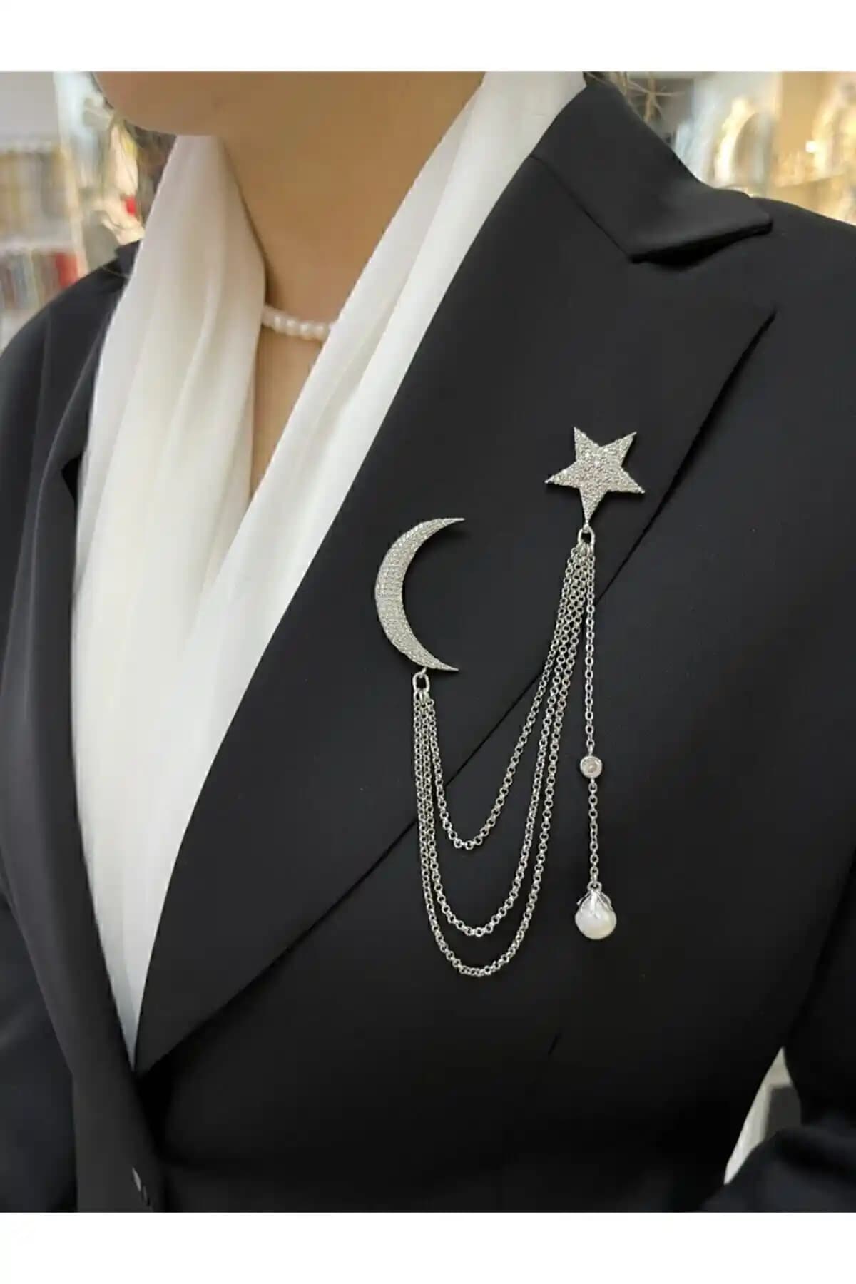 Fatma Yaşar Ay Yılz Altın Kaplama Zirkonyum Taşlı Incili Broş: Şıklık ve Anlamın Buluşması