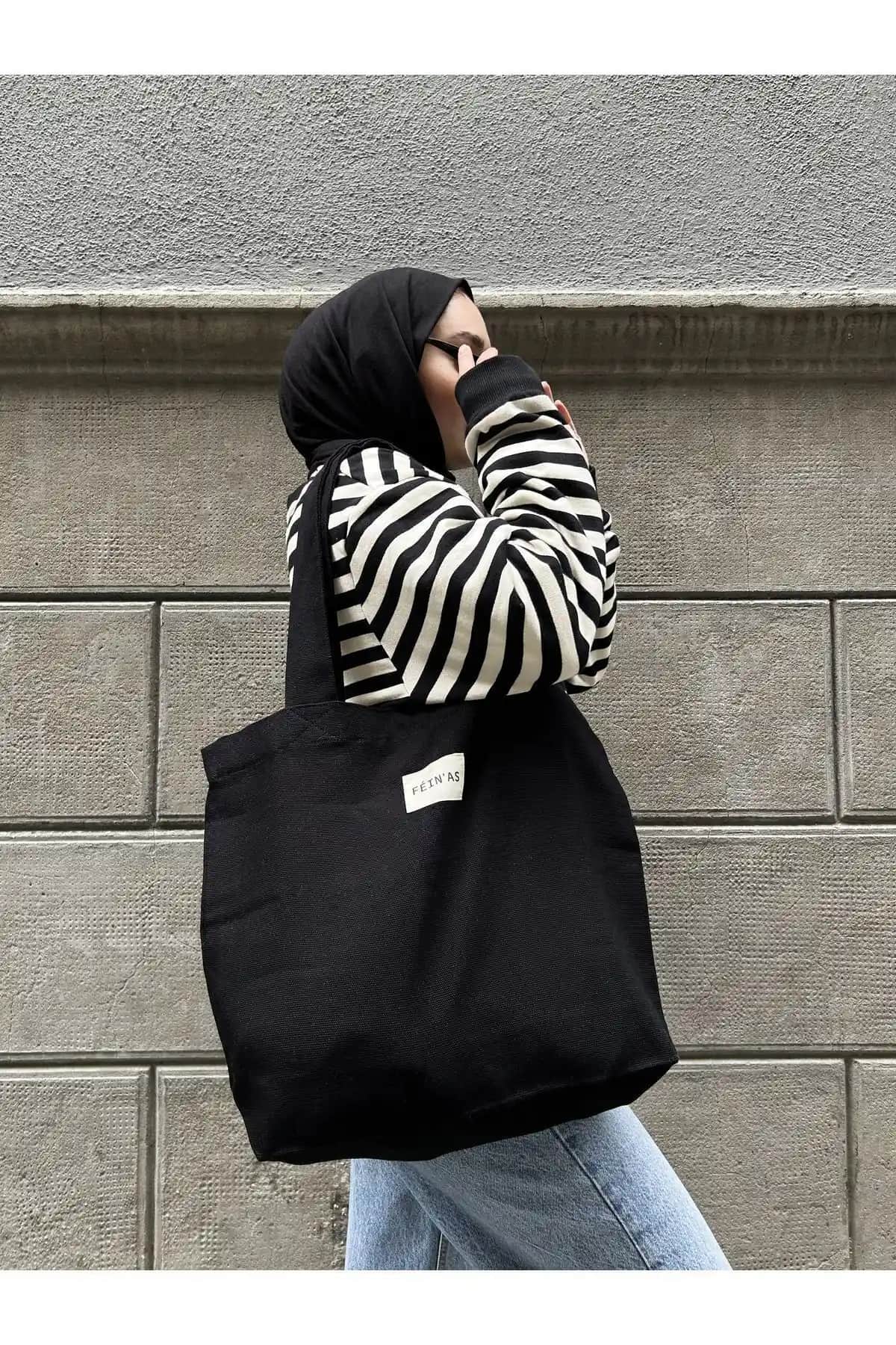Feinas Kanvas Bez Çanta Siyah Günlük Kullanım İçin Dayanıklı ve Sürdürülebilir Tasarım