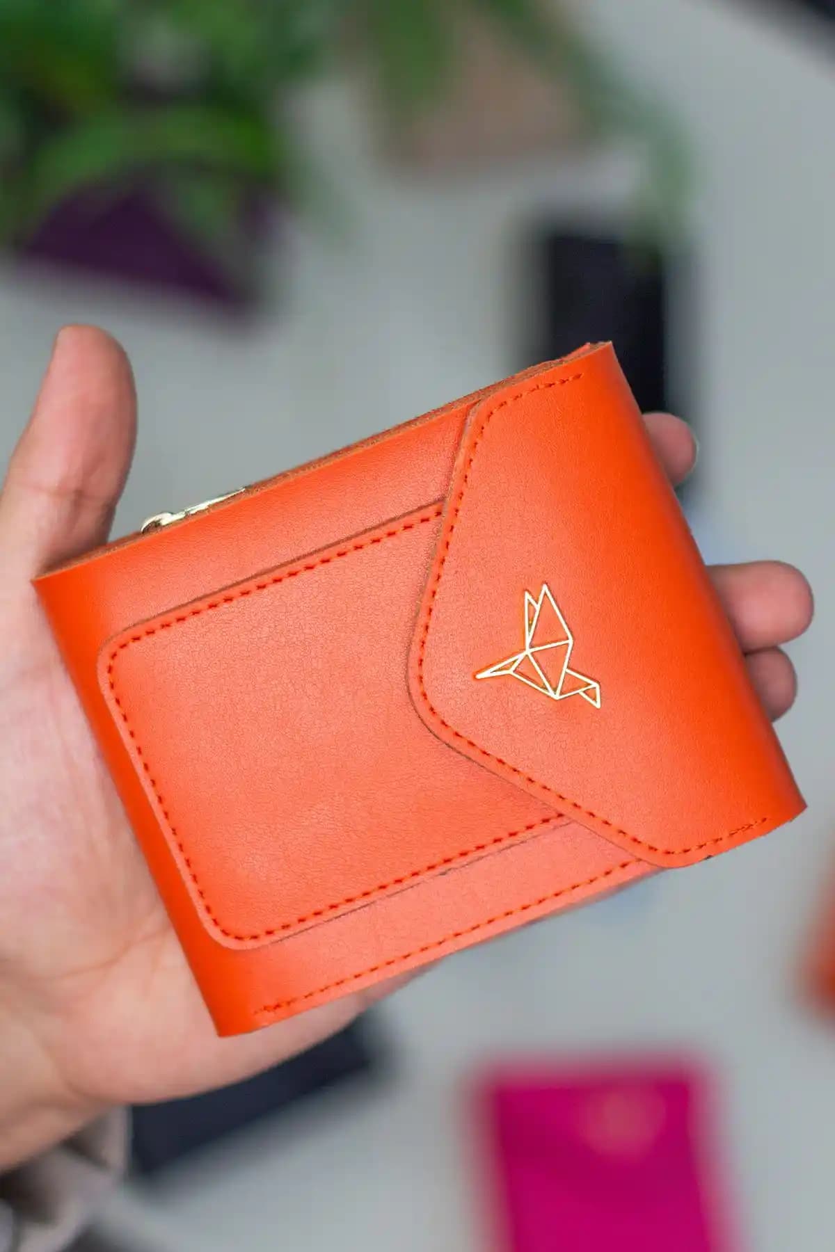 Garbalia Peru Vegan Kadın Cüzdanı Bozuk Para ve Kartlık Bölmeli Turuncu Tasarım