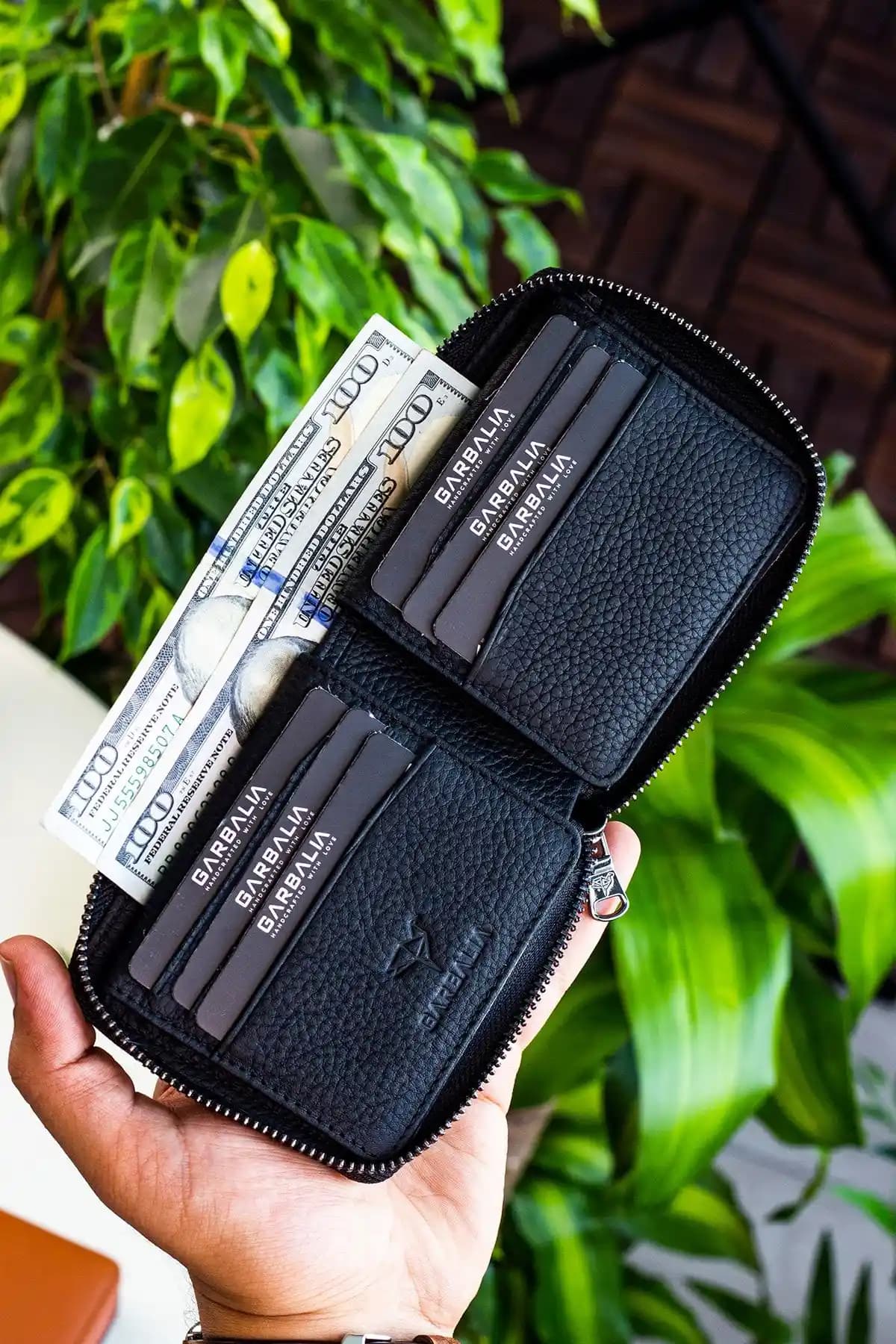 Garbalia Unisex Siyah Hakiki Deri Carole Cüzdan Modern ve Dayanıklı Tasarım