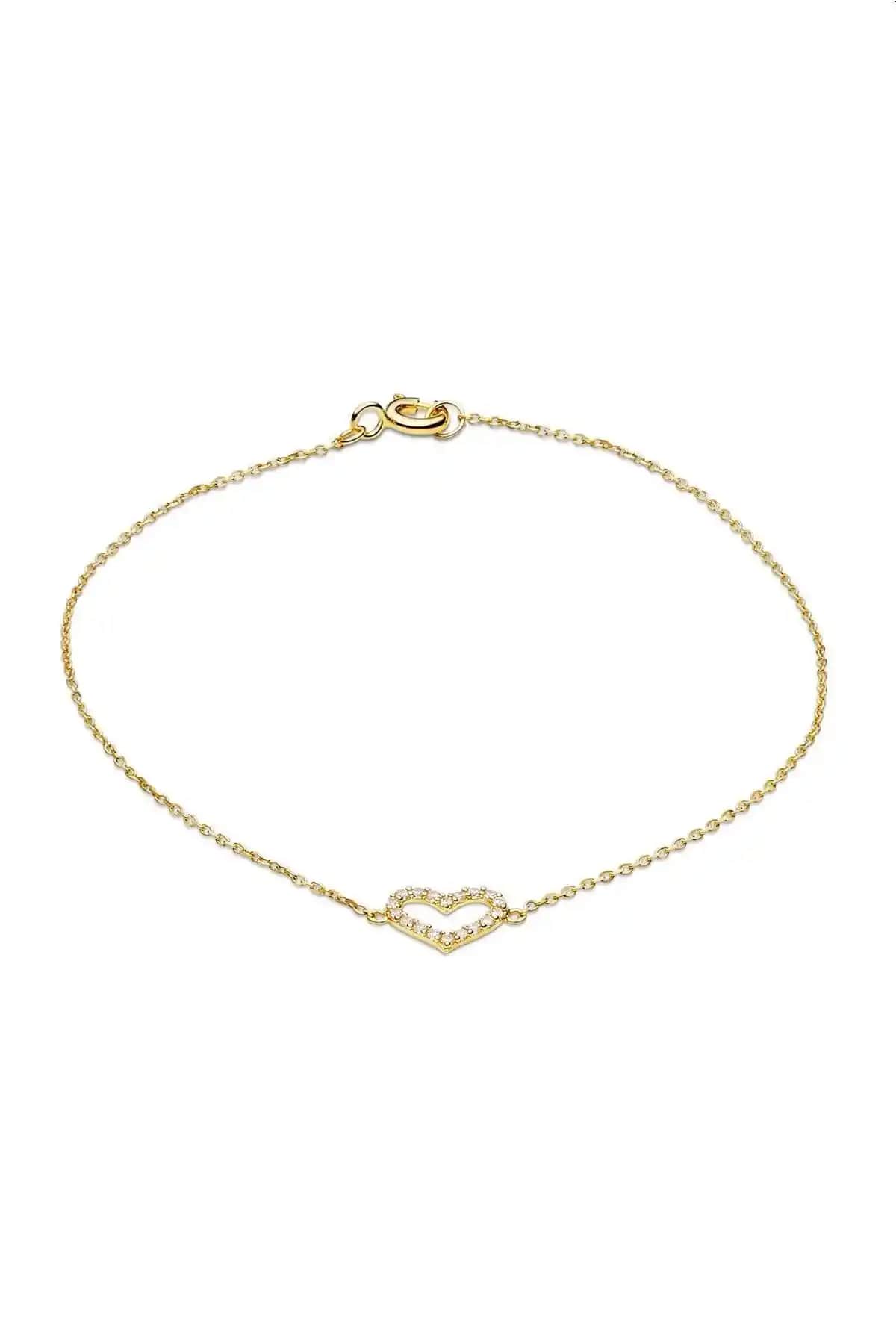 GençTaş 14 Ayar Altın Kalp Bileklik: Zarif ve Şık Günlük Kullanım Aksesuarı