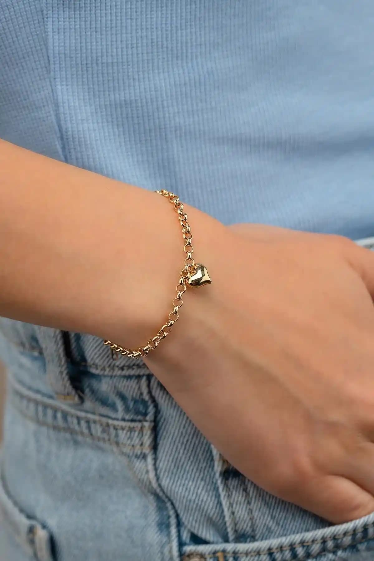 GençTaş Kuyumculuk 14 Ayar Altın Kalp Zincirli Kadın Bileklikleri Özellikleri