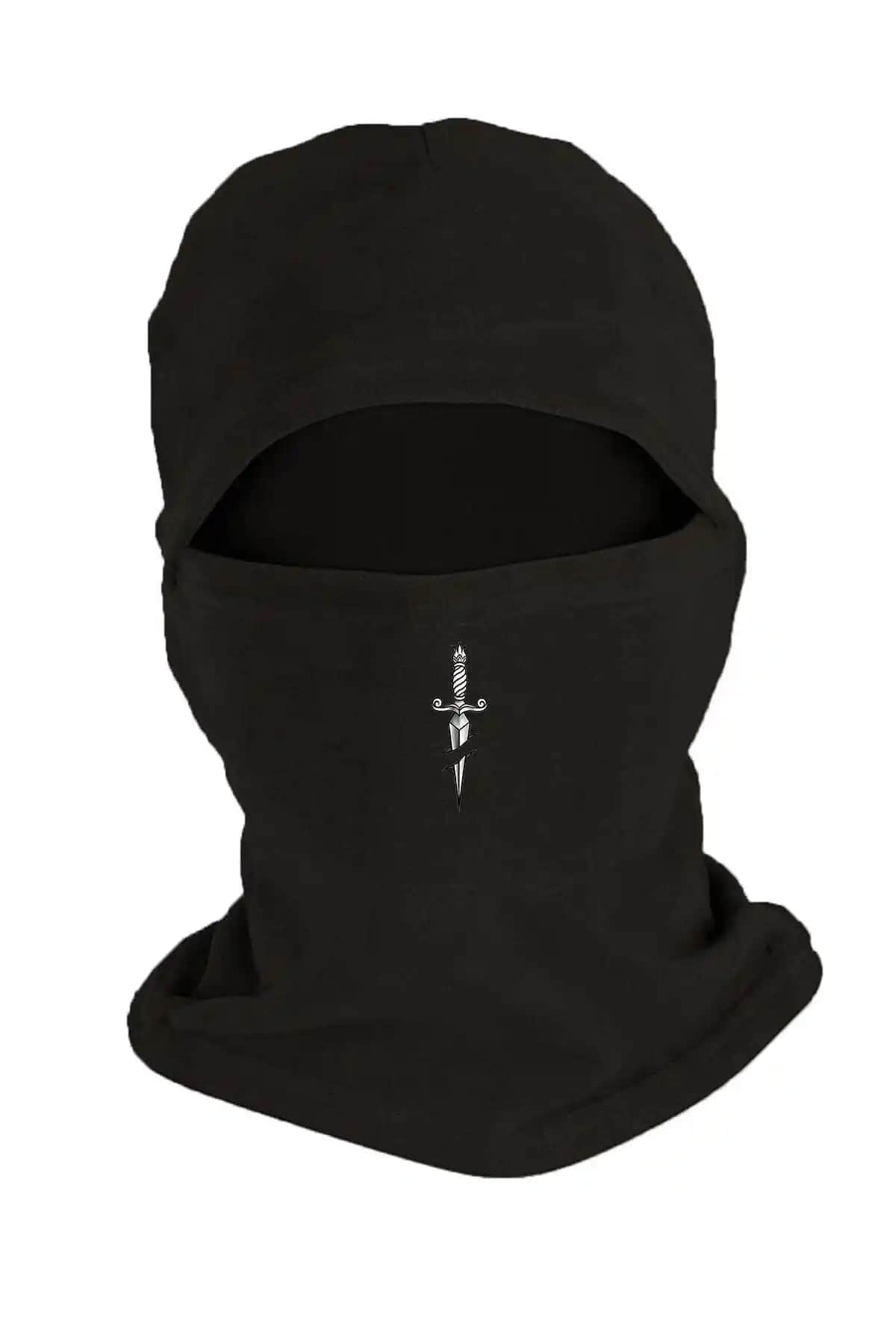 Genel Markalar Siyah Baskılı Polar Kışlık Kar Maskesi - Şık ve Sıcak Koruma