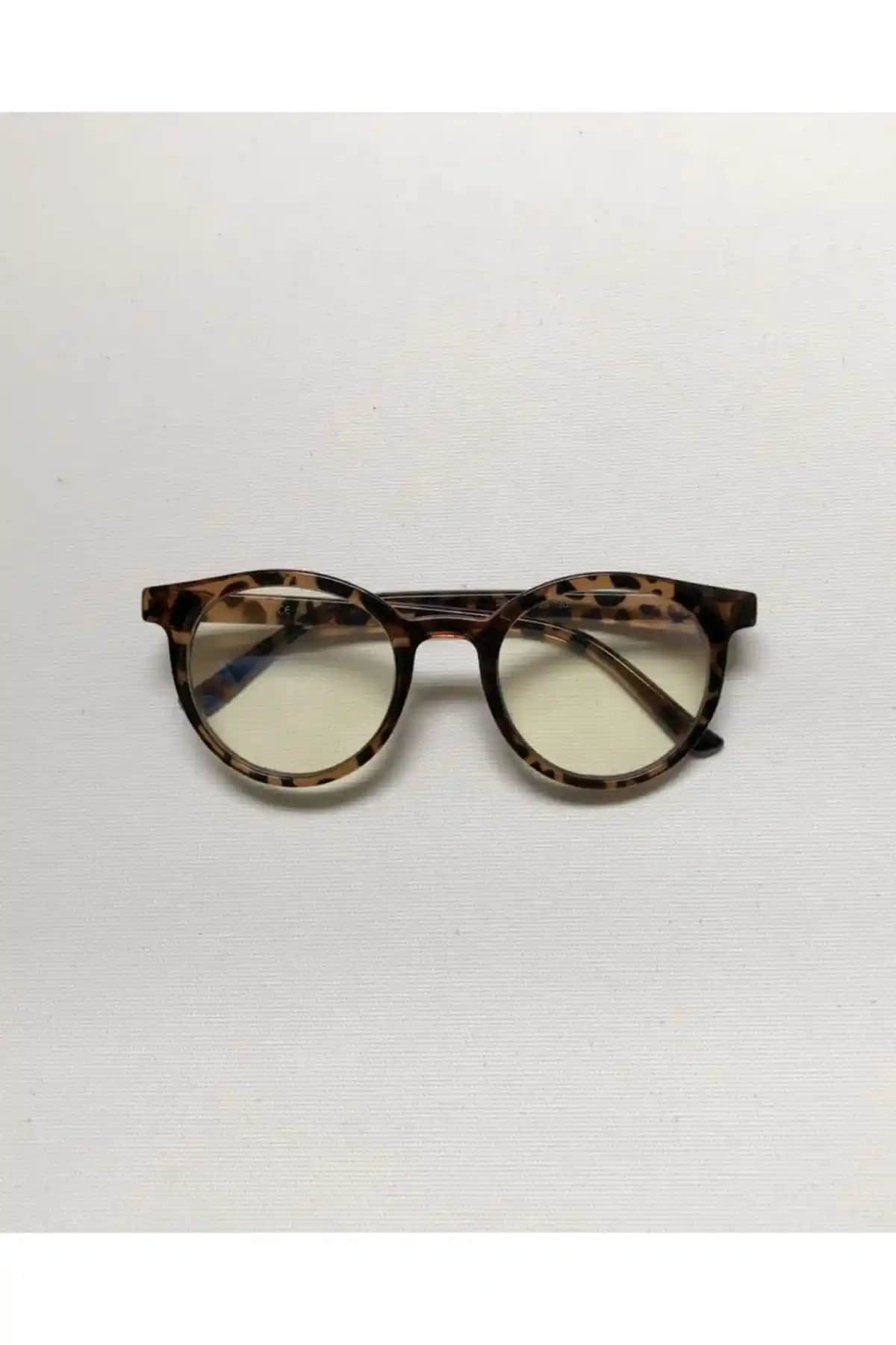 Gözlüksüz Gezmeyenler İçin Mavi Işık Filtreli Leopar Desenli Şeffaf Cam Gözlük
