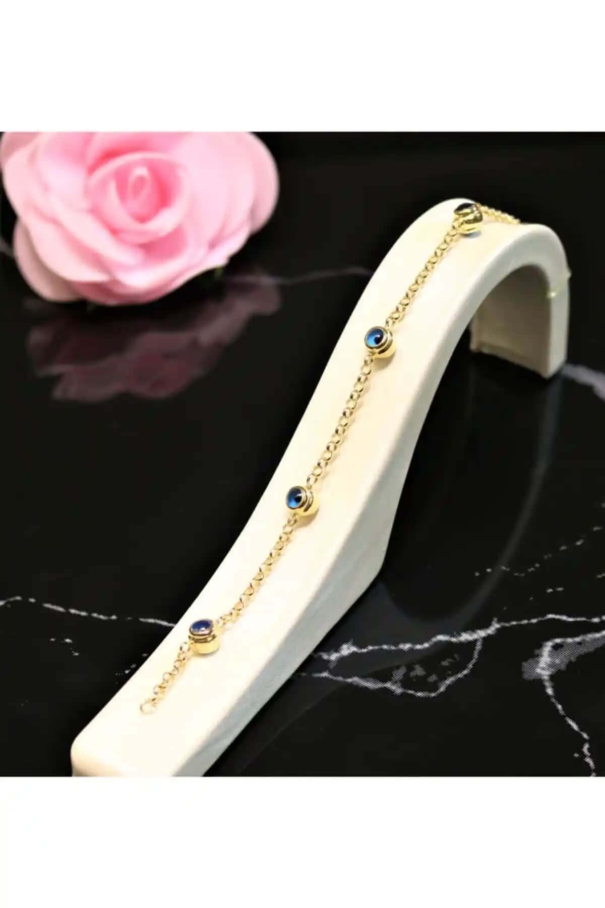 Güler Kuyumculuk 14 Ayar Altın Nazar Boncuklu Bileklik ve Künye Kombinasyonu