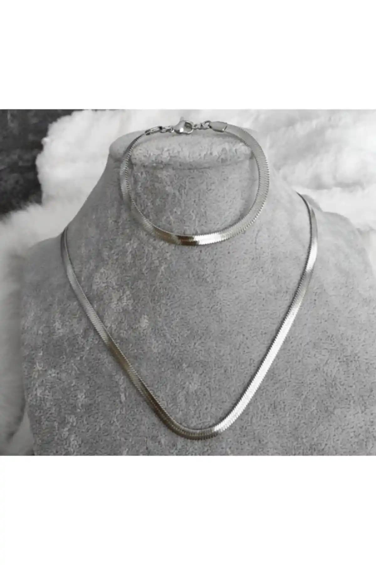 Gümüş Kaplama İtalyan Ezme Zincir Takı Seti Şık ve Dayanıklı Aksesuarlar