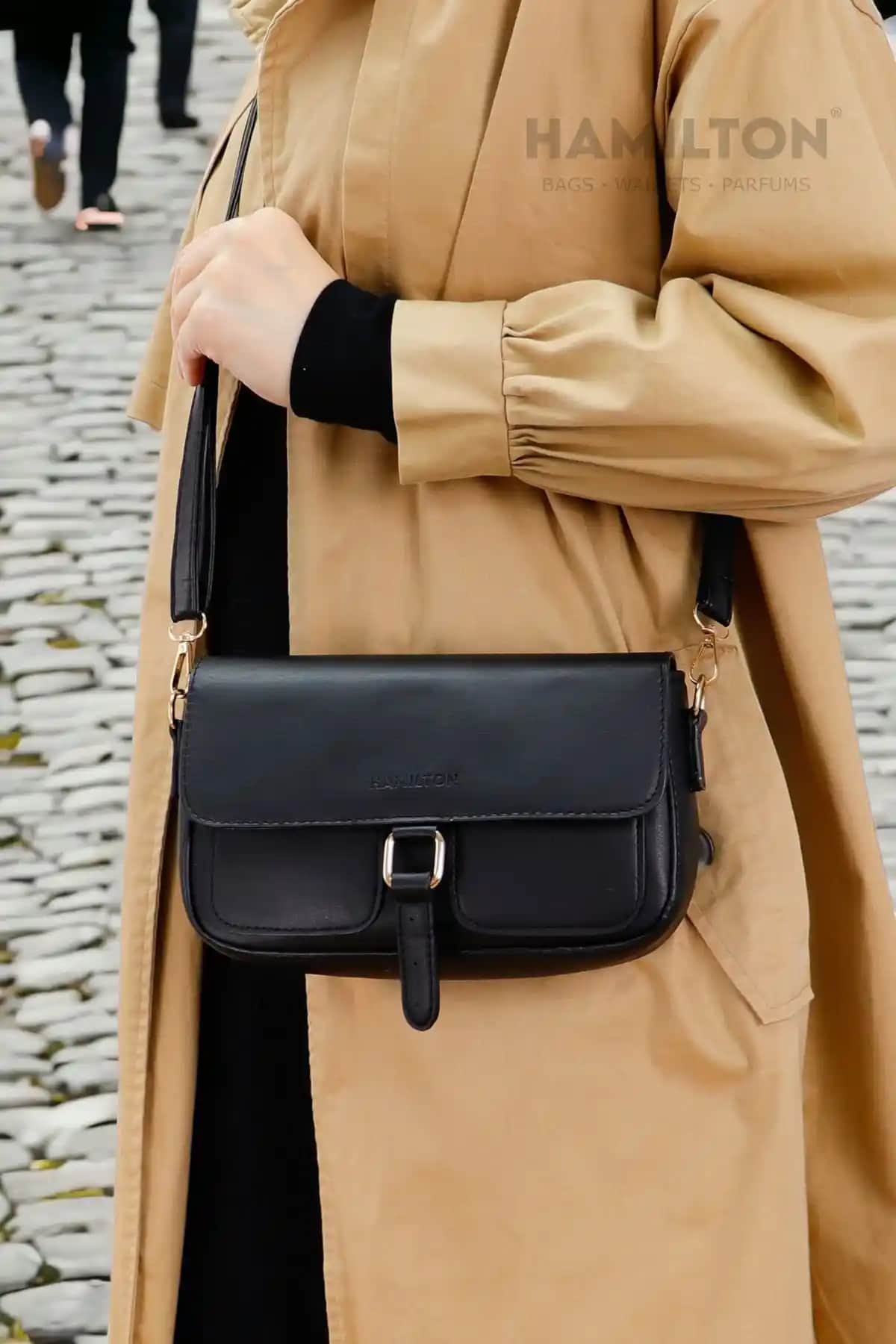 HAMILTON Kadın Siyah Askılı Deri Çanta Günlük Kullanım İçin Uygun Tasarım ve Fonksiyonellik