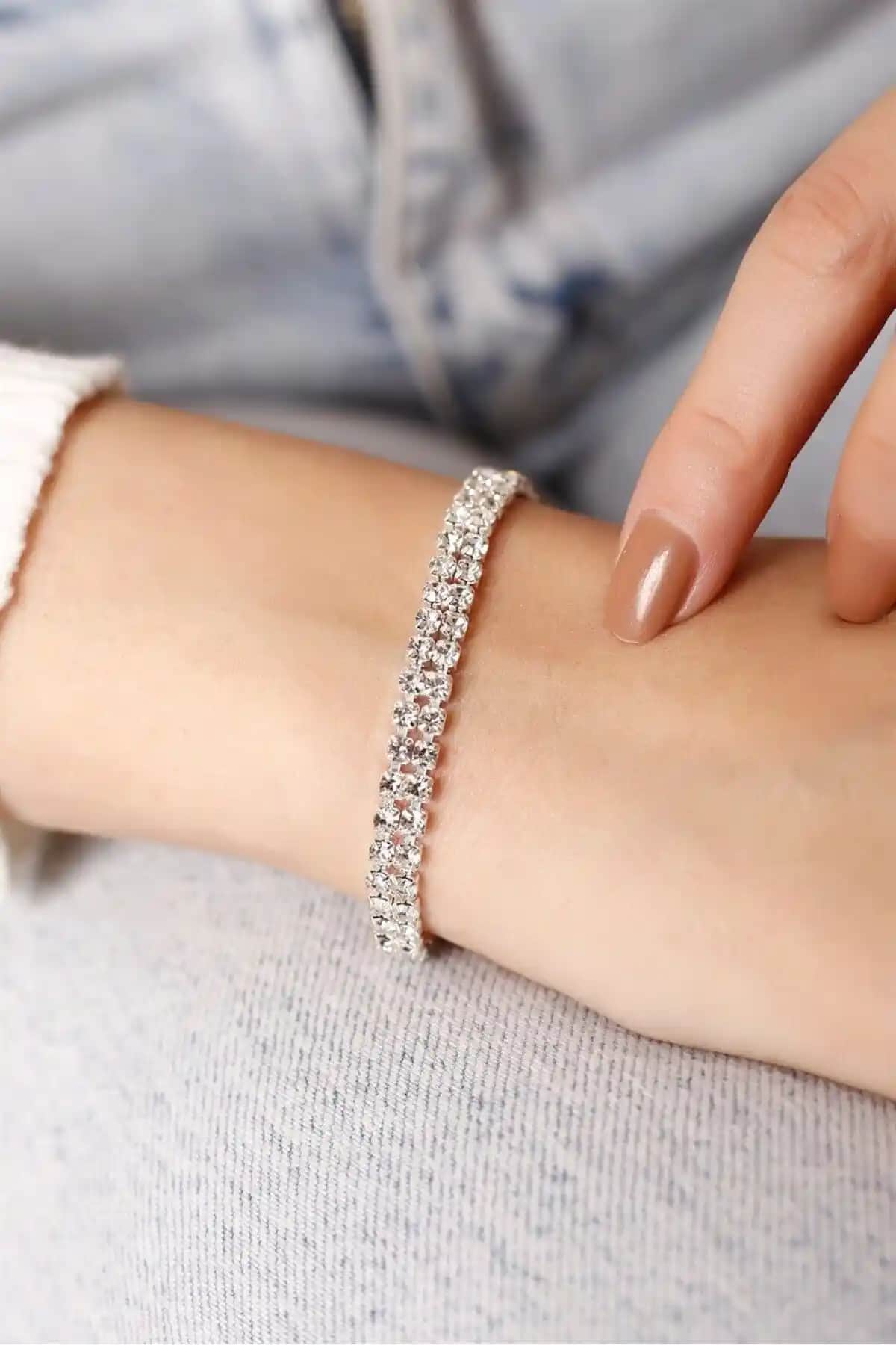 HUBANN Gümüş Kaplama 2 Sıralı Su Yolu Bileklik Zarif ve Modern Tasarım