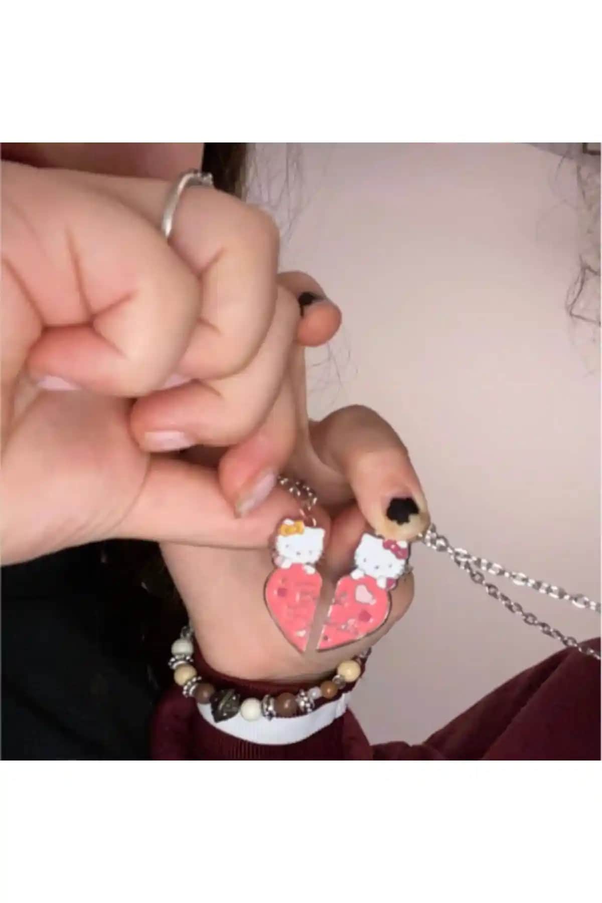 İYİ MODA Hello Kitty Bff Çift Kolye Sevimli ve Dayanıklı Dostluk Takısı