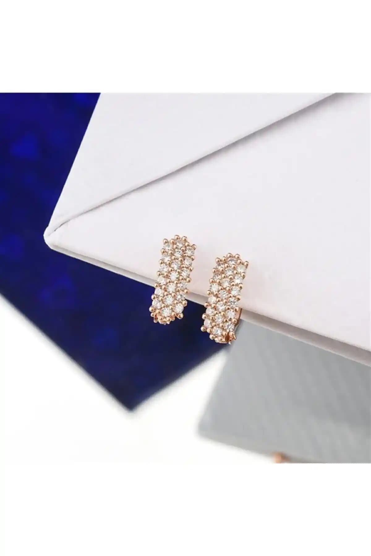 Jelux Silver 925 Ayar Gümüş Kadın Özel Tasarım Rose Zirkon Taşlı Küpe