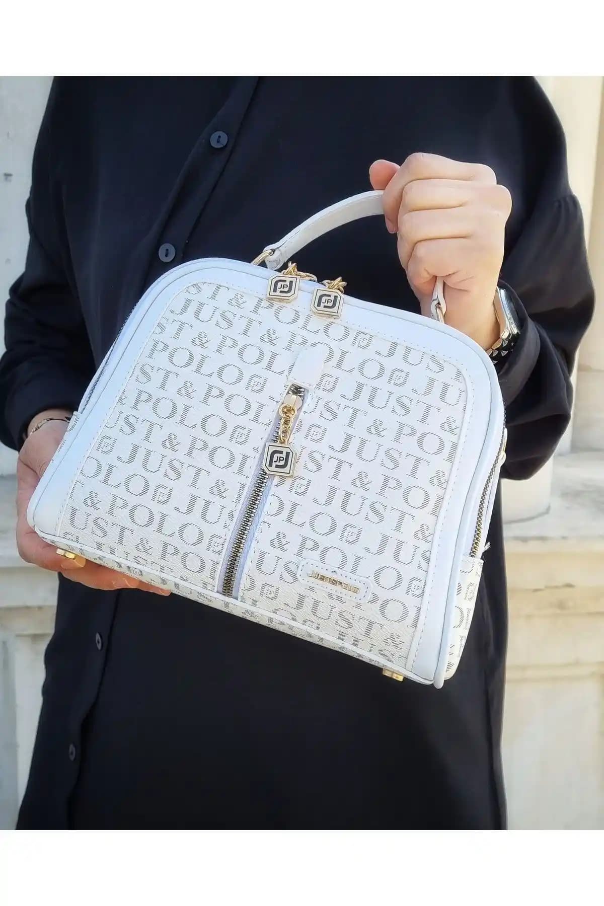 Just Polo Kadın Beyaz 4 Bölmeli Suni Deri El ve Omuz Çantası Günlük Kullanım İçin