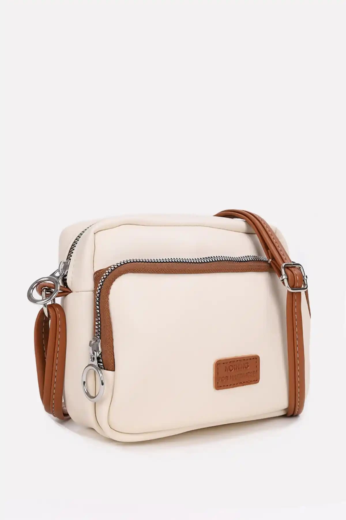 Kadın Krem Renkli Jakarlı Desenli Suni Deri Çanta Günlük ve Şık Kullanım İçin