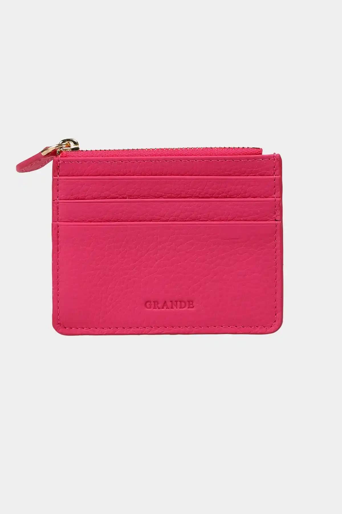 Kadın ve Erkekler İçin Pembe Hakiki Deri Grande 3603 Çok Yönlü Cüzdan