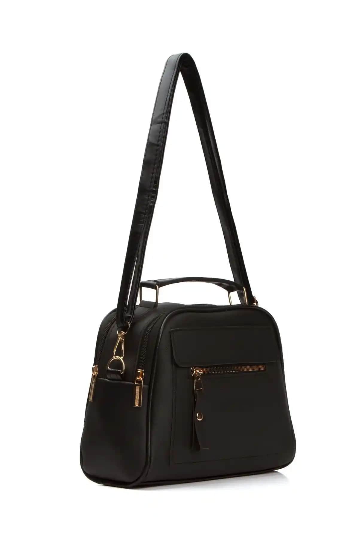 Kadınlar İçin Şık ve Çok Yönlü Siyah Üç Bölmeli El ve Omuz Çantası