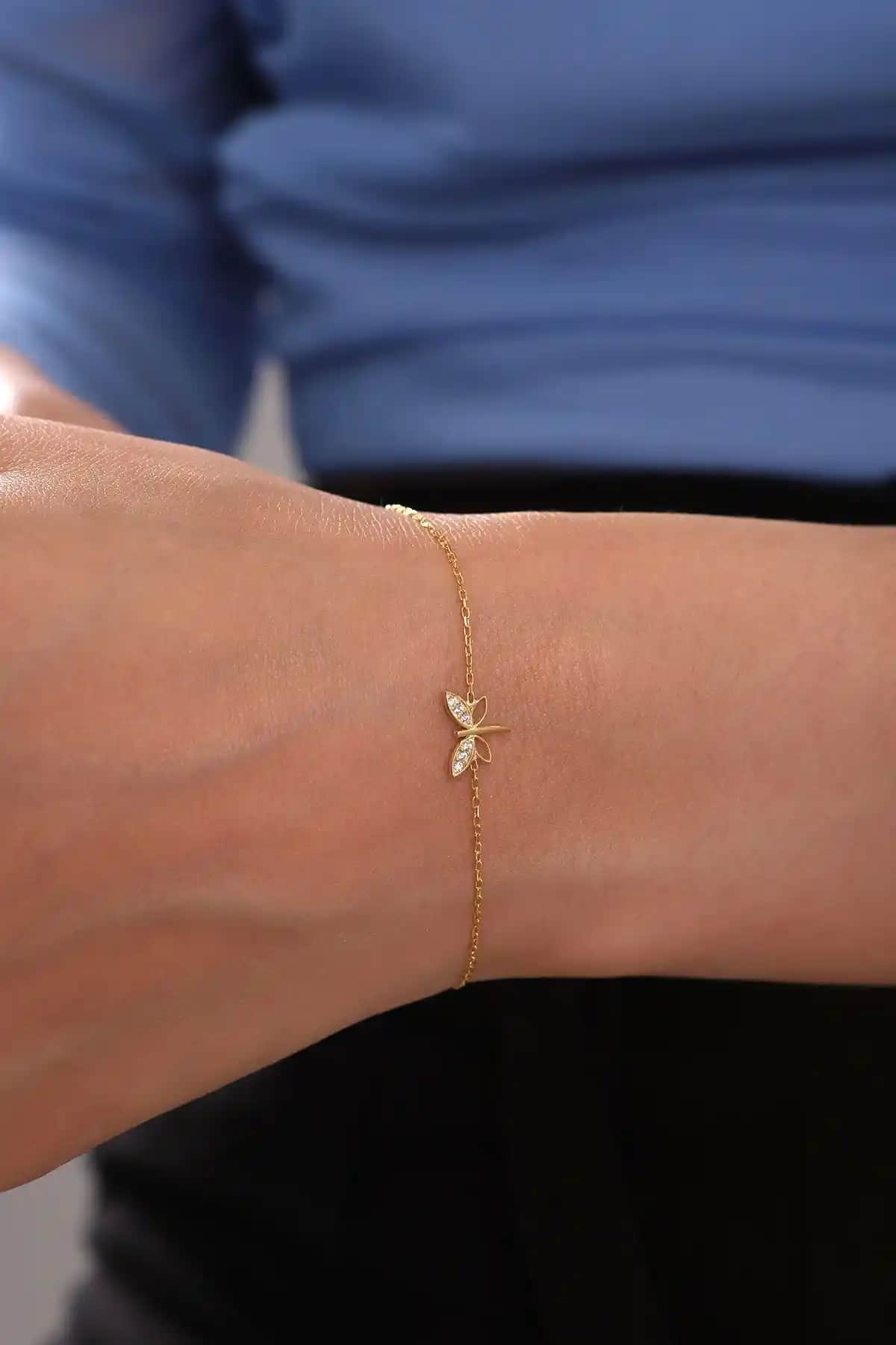 Kadınlar İçin Zarif 925 Ayar Gümüş Altın Kaplama Zincirli Bileklik