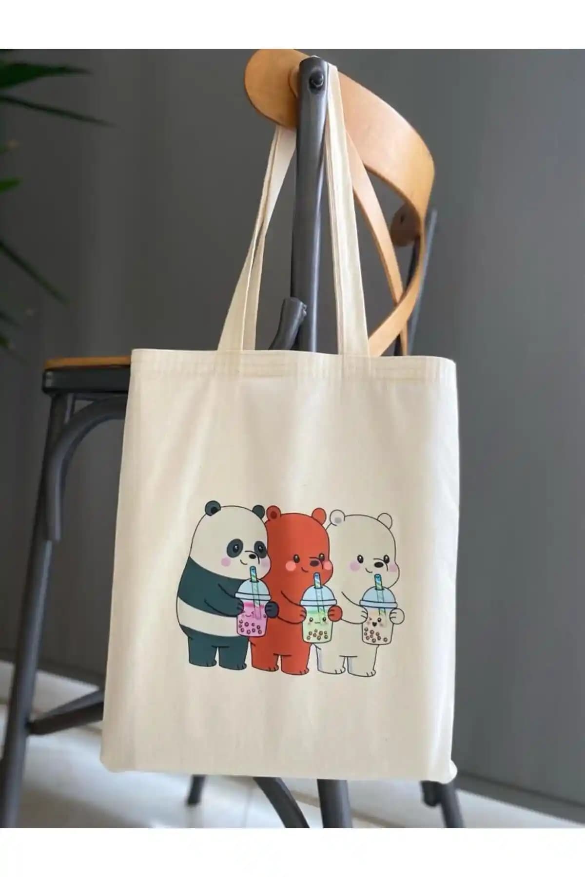 Kafadar Ayıcıklar Baskılı Bez Çanta Günlük Kullanım İçin Dayanıklı ve Şık Tasarım