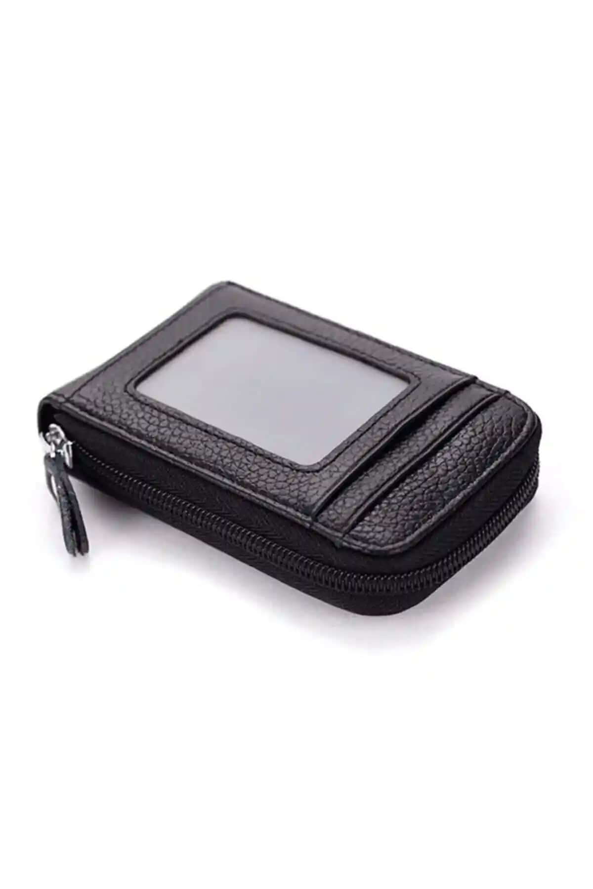 Kemer Dünyası Siyah Fermuarlı Deri Unisex Kredi Kartlık - Şıklık ve İşlevsellik Bir Arada