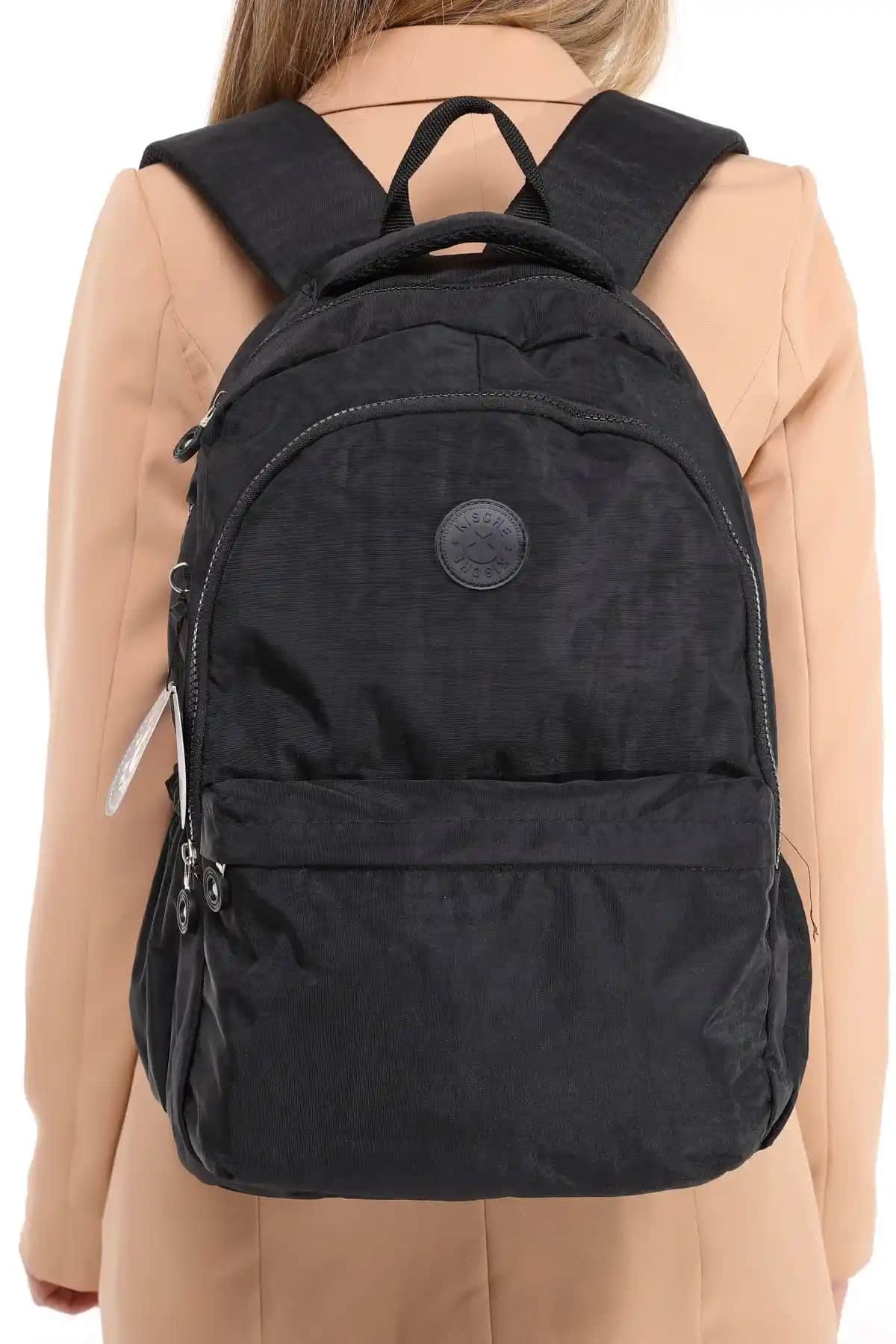 KISCHE Krinkil Su Geçirmez Siyah Okul Çantası: Şıklık ve Fonksiyonellik Bir Arada
