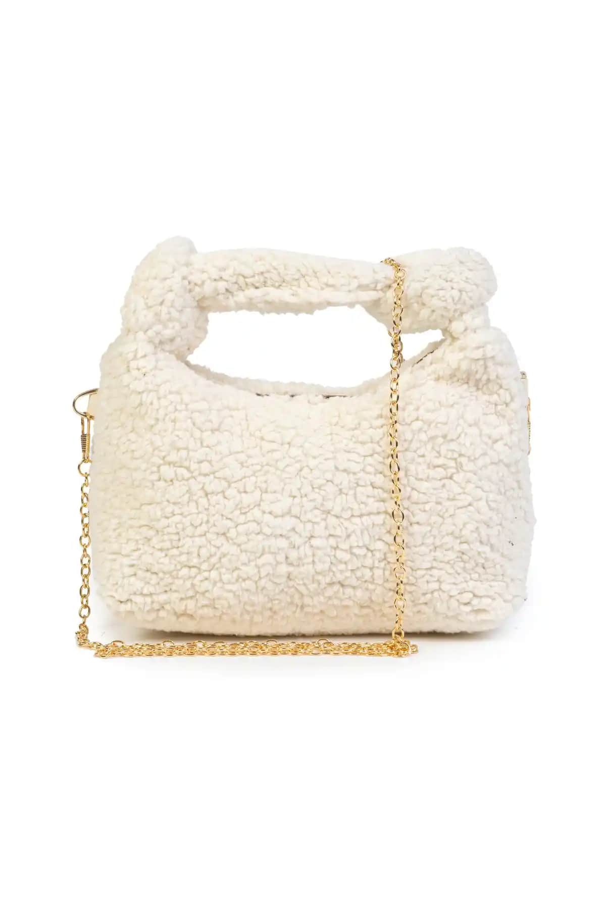Küçük ve Şık Peluş Kadın Çantası Zincir Askılı Günlük Kullanım