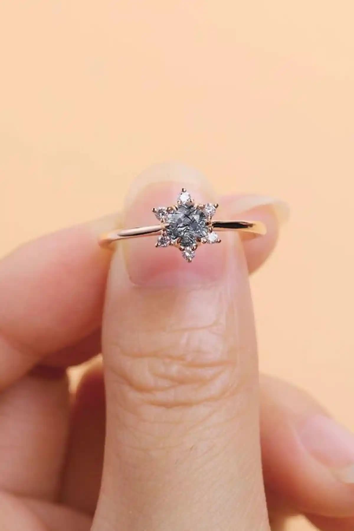 Lotus Gümüş Çiçek Motifli Kadın Yüzük 14K Rose Altın Kaplama ve Zirkon Taşlı