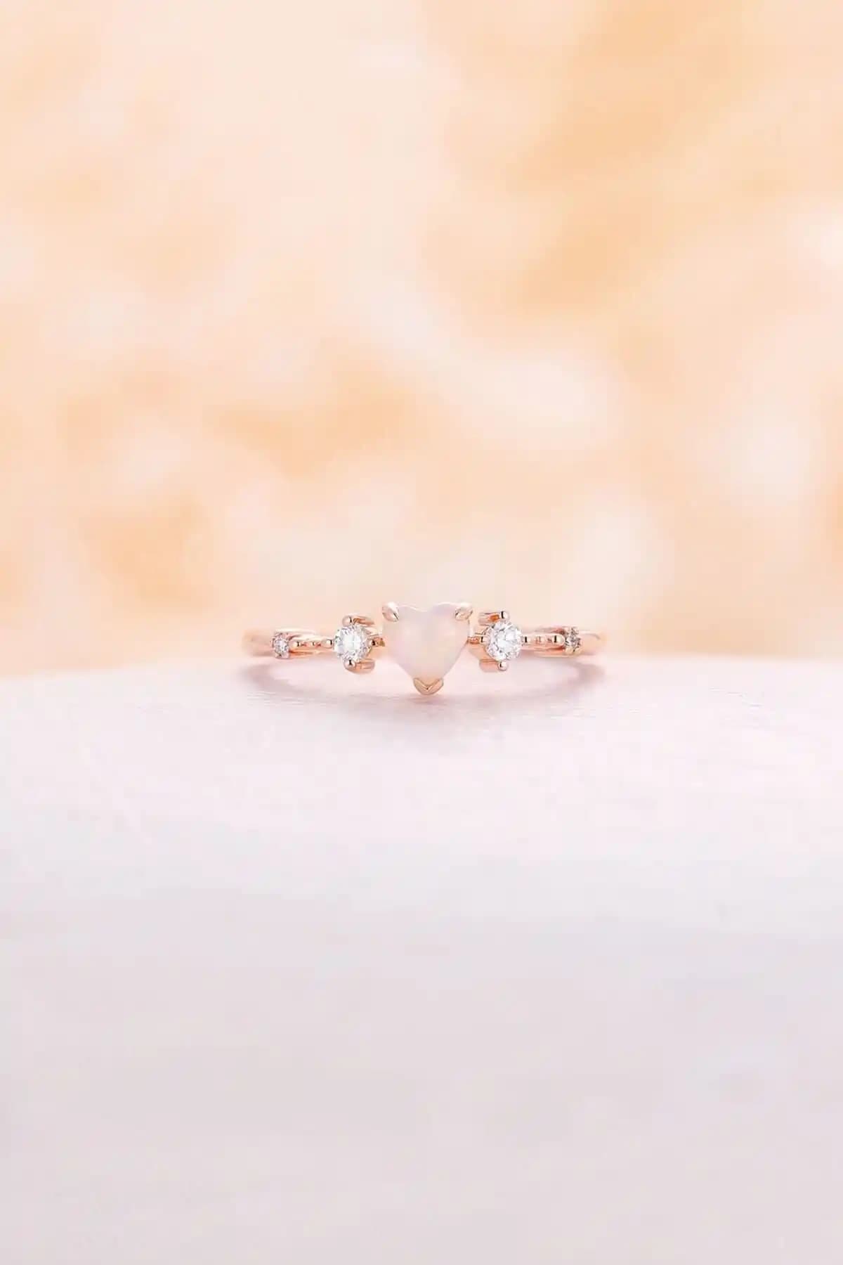 Lotus Gümüş Kadın Zirkon Taşlı 14K Rose Gold Kaplama Ayarlanabilir Yüzük