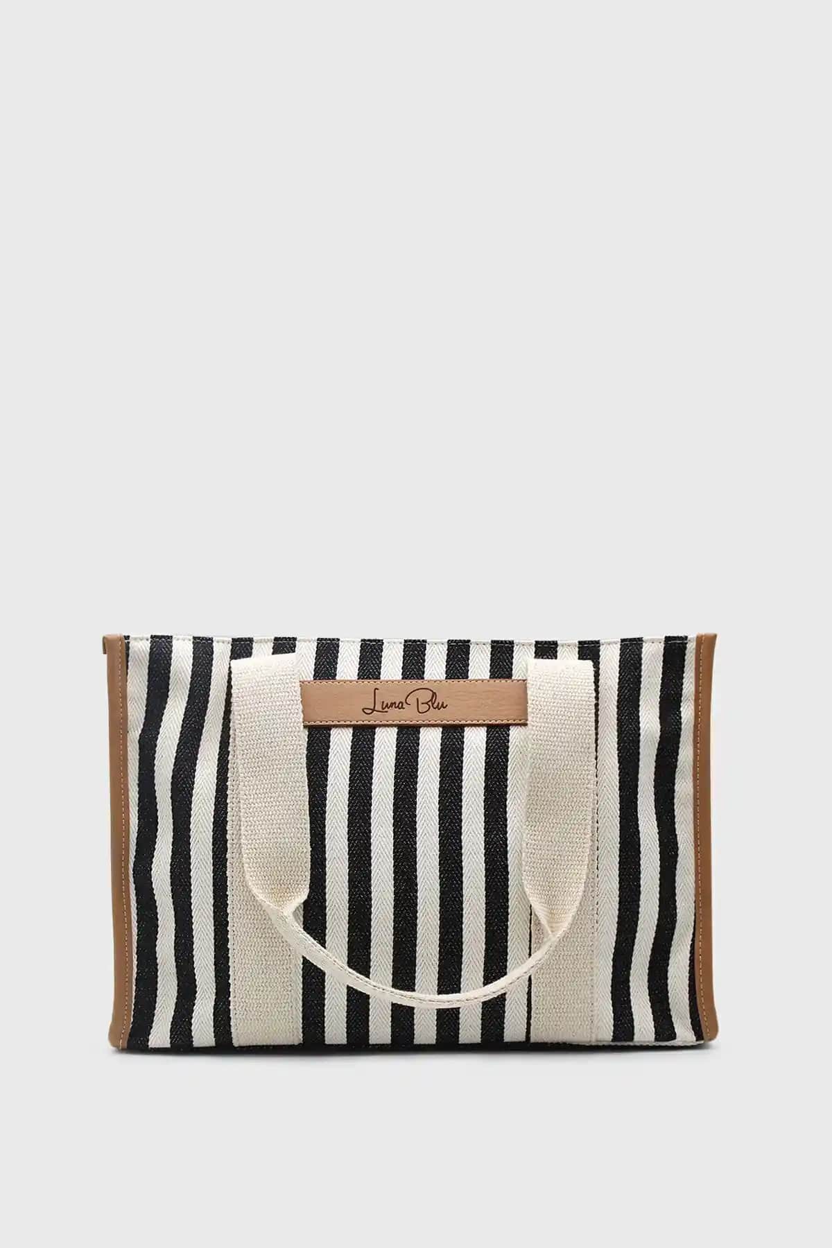 LunaBlu Kadın Çizgili Keten Tote Çanta Günlük Şıklık ve İşlevsellik Sunar