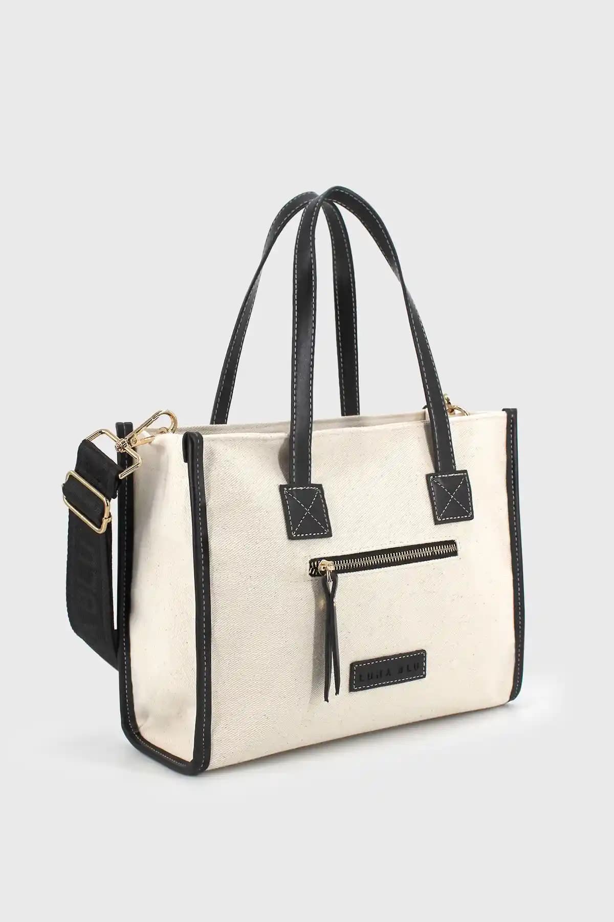 LUNABLU Kadın Siyah Kanvas Fermuar Detaylı Çapraz Askılı Günlük Çanta