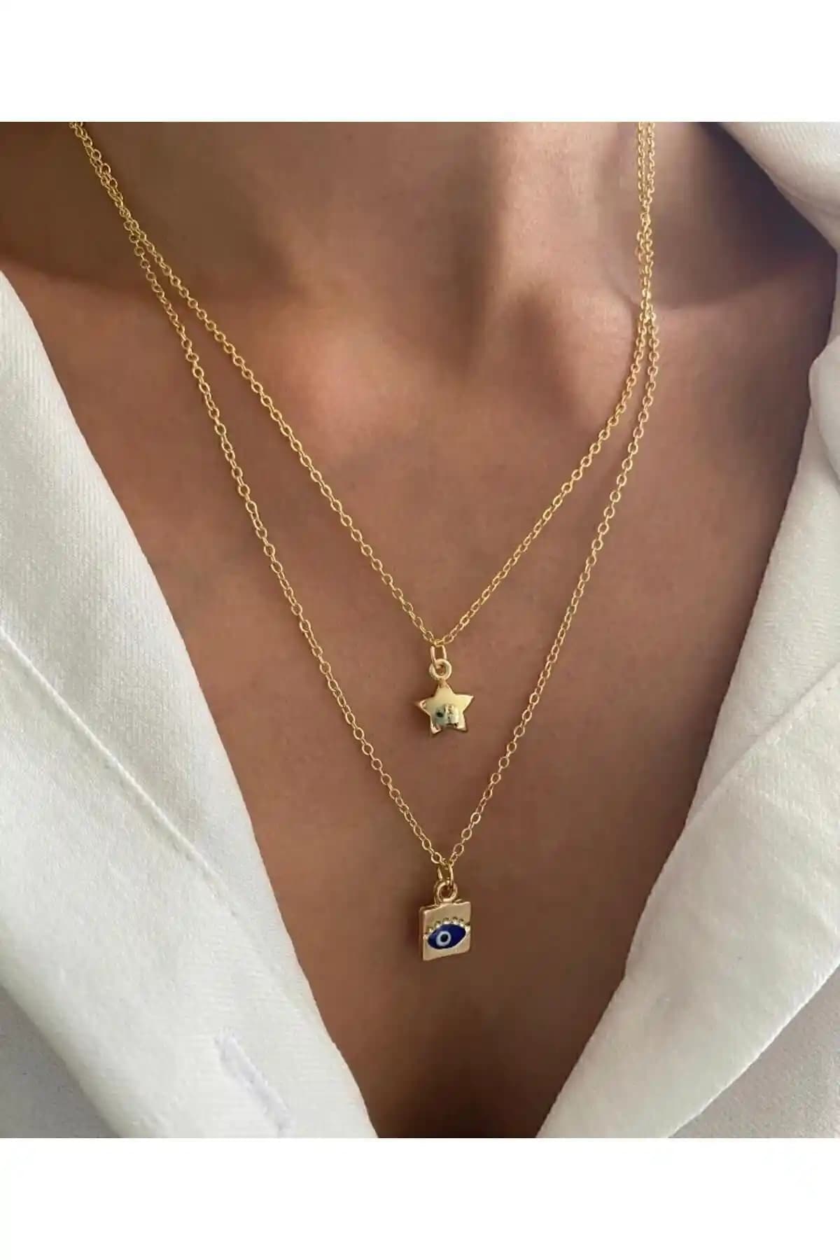 MagicStone Summer Star Altın İkili Kombin Kolye: Zarif ve Çok Yönlü Moda Aksesuarı