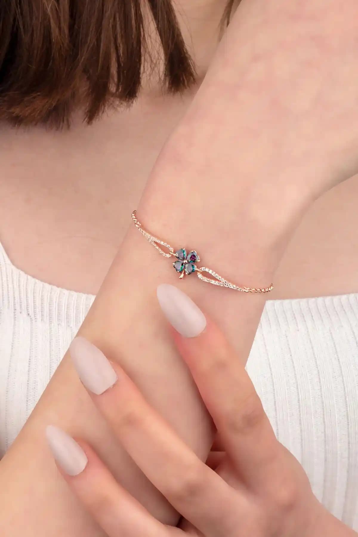 Miavi Silver 925 Ayar Gümüş Pembe Zirkon Taşlı El İşçiliği Bileklik