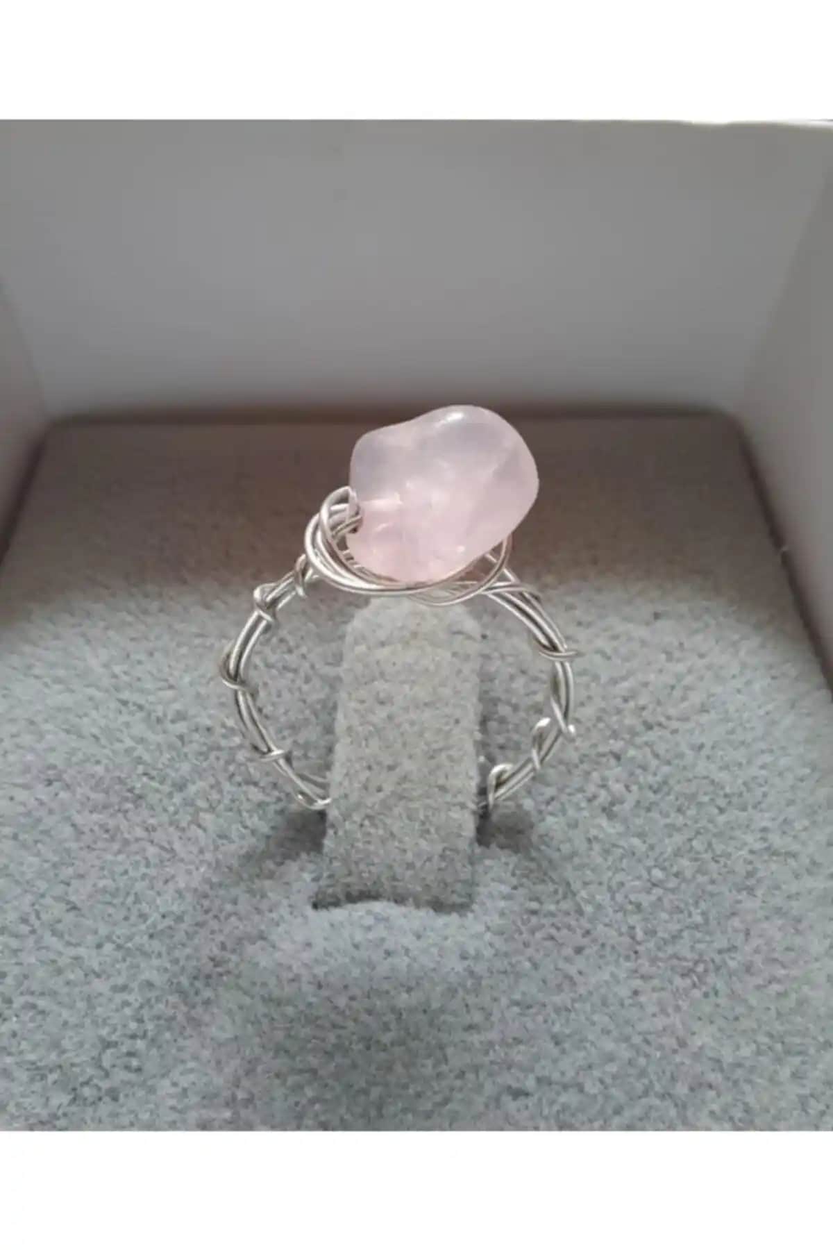 Mıçı Takı El Yapımı Pembe Kuvars Doğal Taş Yüzük Modaya Uygun Şık Aksesuar