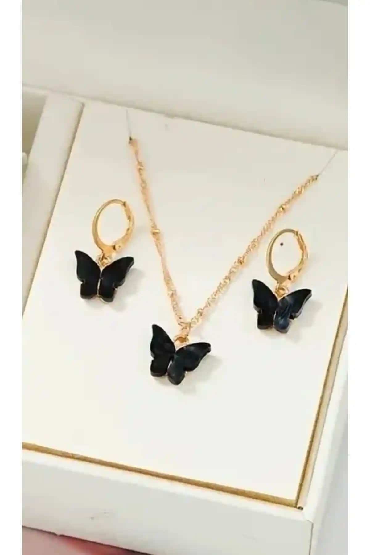 Monalisa Toka Siyah Kelebek Takı Seti Kadınlar İçin Zarif ve Çok Yönlü Aksesuar