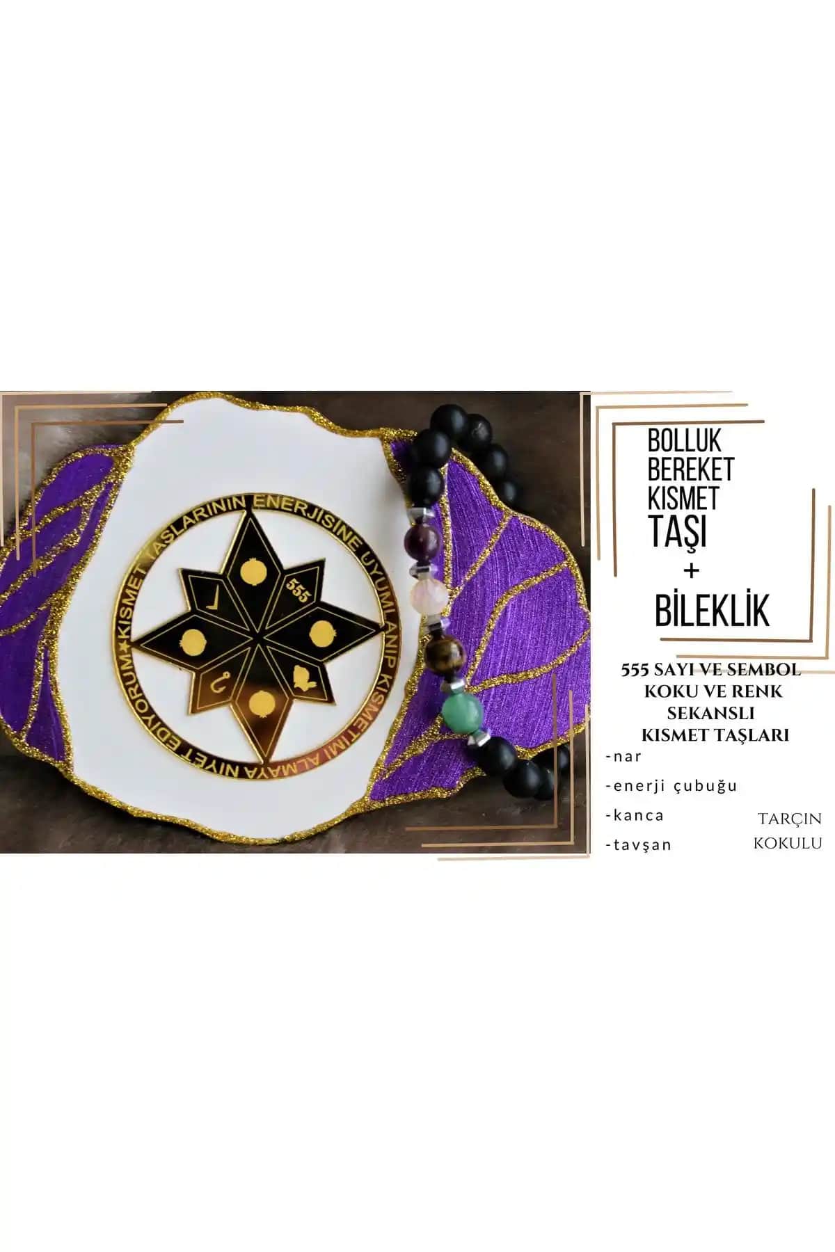 Mor Kısmet Taşı Bileklik Seti Enerji ve Bereket İçin Doğal Taşlar ve Sembollerle Tasarlandı