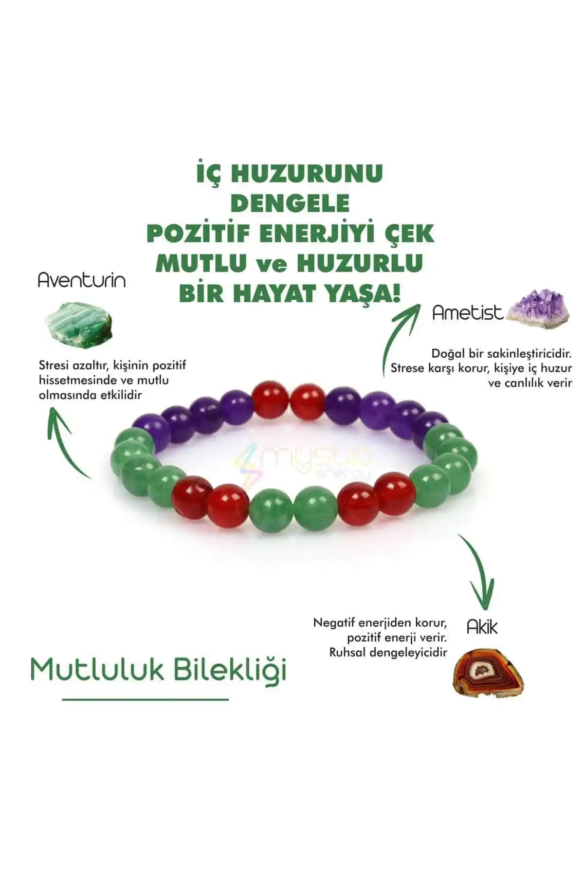 Mystic Energy Doğal Taş Mutluluk Tılsım Bilekliği Türkiye Menşeli ve Şık Tasarım