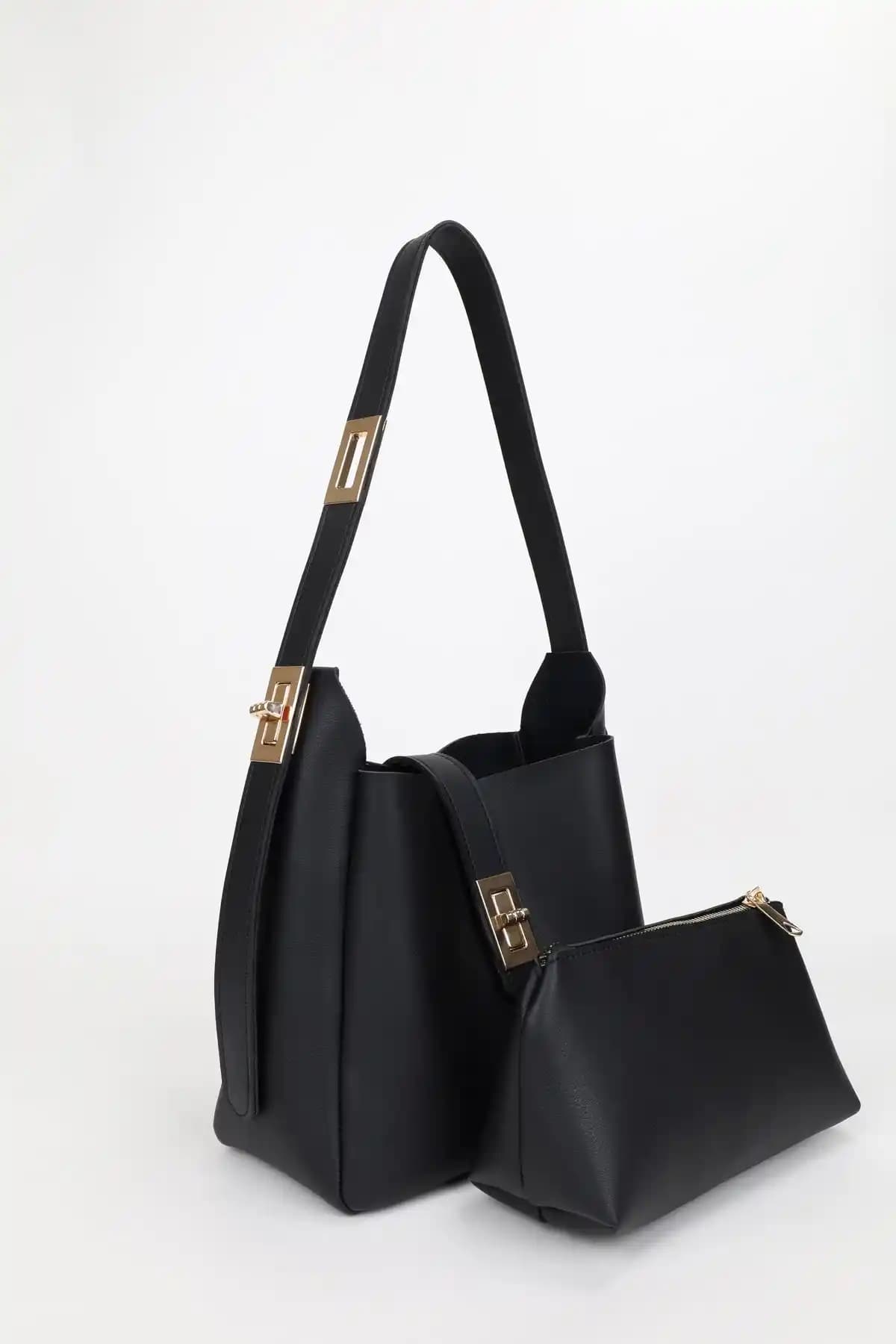 Nada Kaşık Siyah Gold Kilit Detaylı Çanta: Şık ve Kullanışlı Günlük Aksesuar