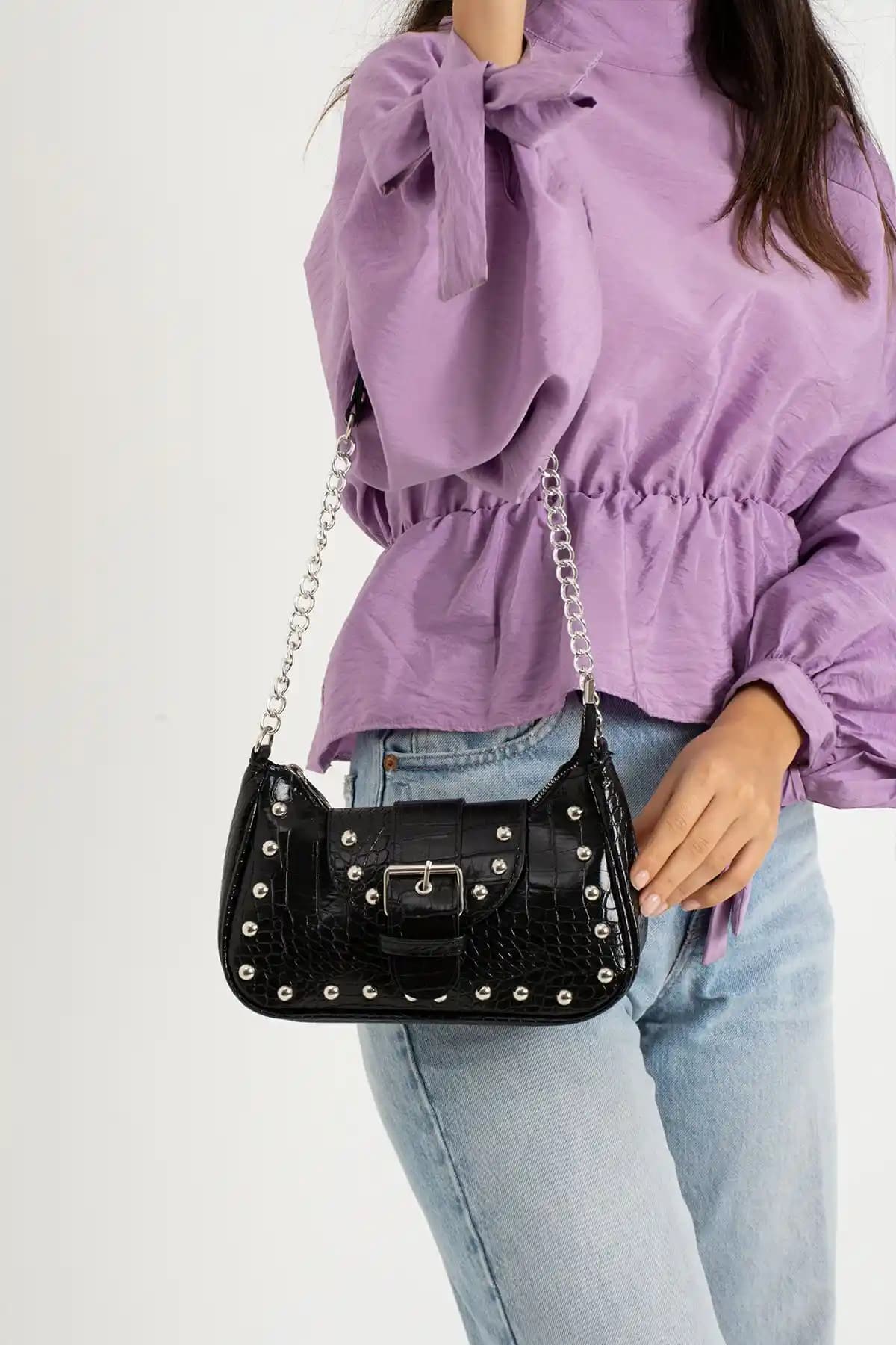 NBİBAGS Bony Zımbalı Timsah Desenli Siyah El ve Omuz Çantası Özellikleri ve Kullanım İpuçları