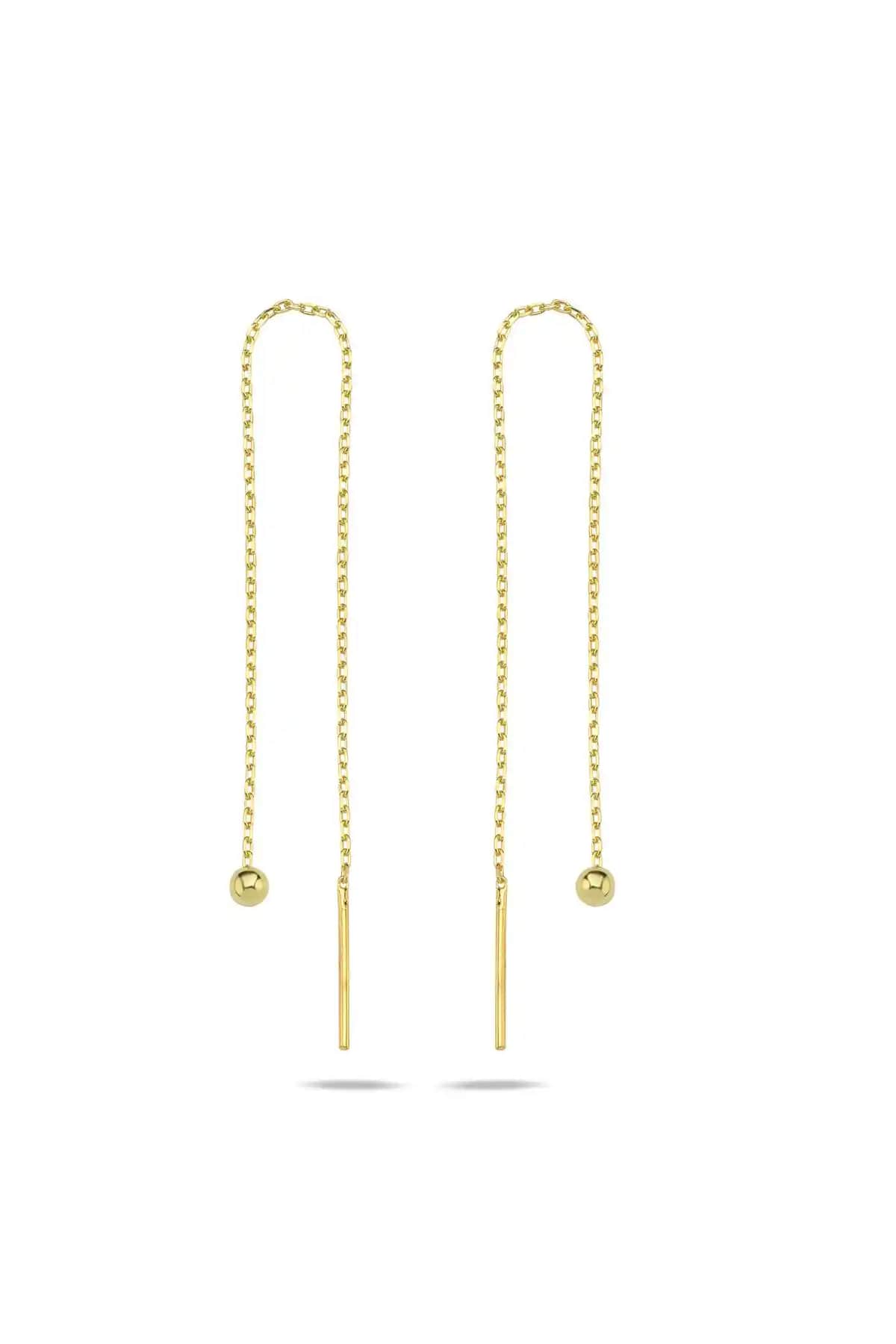 NEREZE 925 Ayar Gümüş Altın Kaplama Minik Zincir Küpe Zarif ve Şık Tasarım