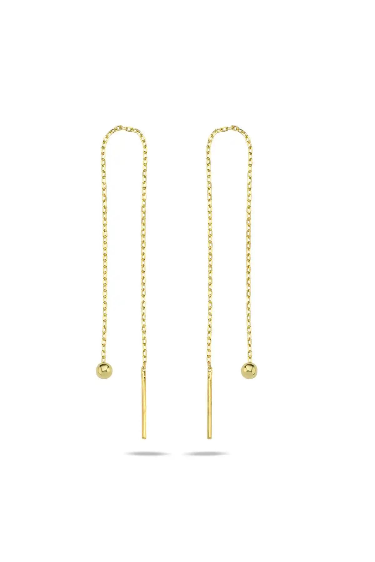 NEREZE 925 Ayar Gümüş Altın Kaplama Minik Zincir Küpe Zarif ve Şık Tasarım