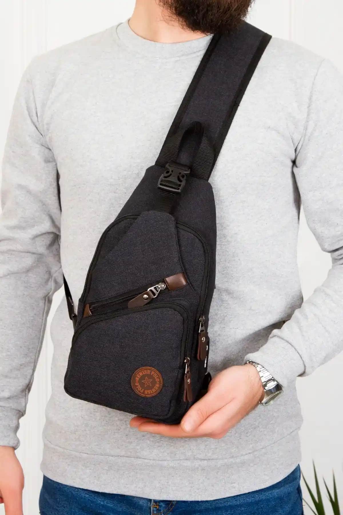 Newish Kanvas Unisex Siyah Çapraz Omuz ve Bel Çantası Günlük Kullanım İçin Ideal