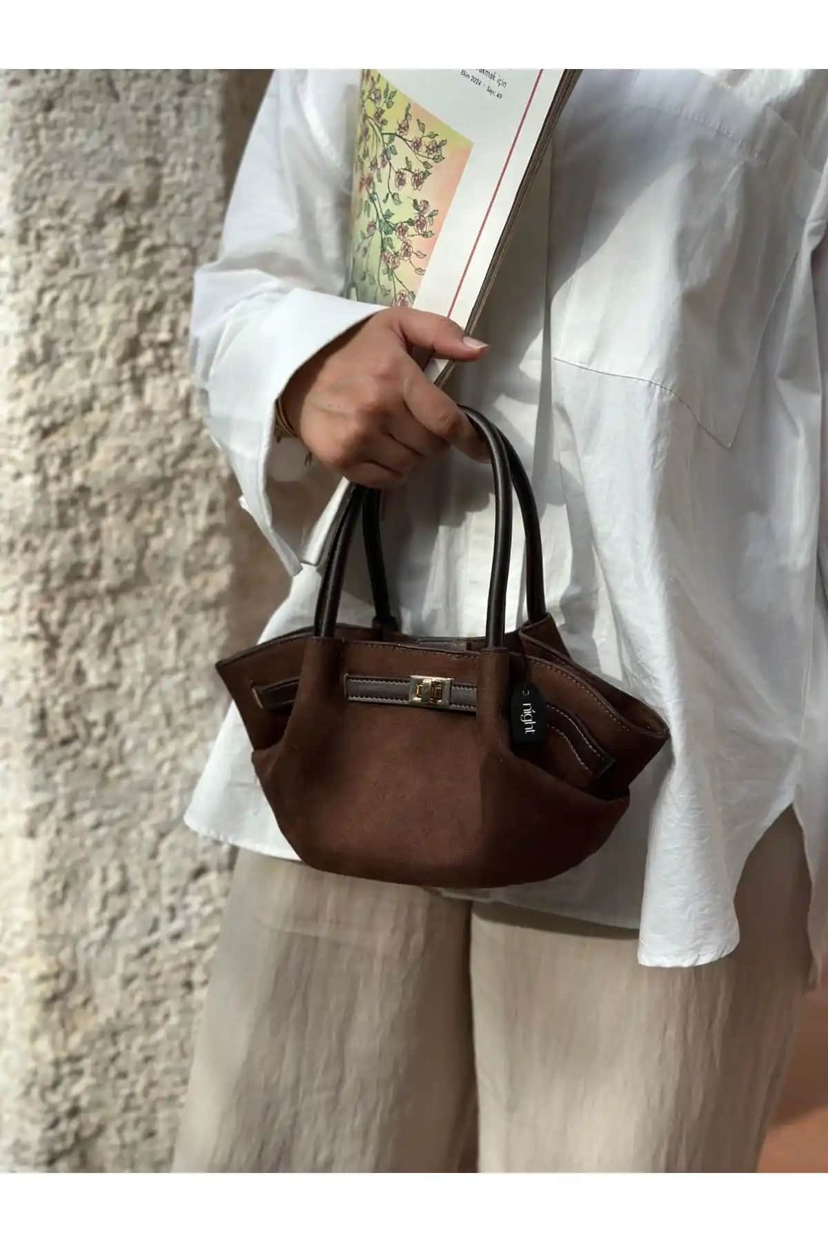 Night Denise Model Süet Acı Kahve Kan El ve Omuz Çantası - Şık ve Kullanışlı Günlük Çanta