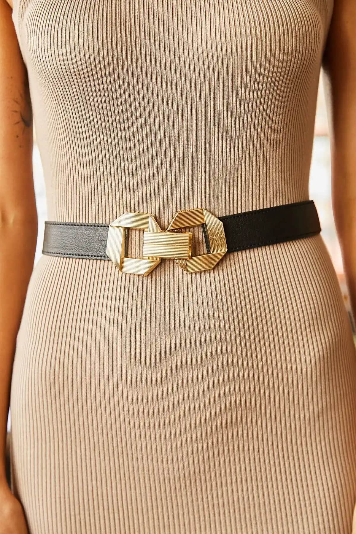 Olalook Kadın Siyah Lastikli Geçmeli Tokalı Kemer Modaya Uygun ve Dayanıklı Tasarım