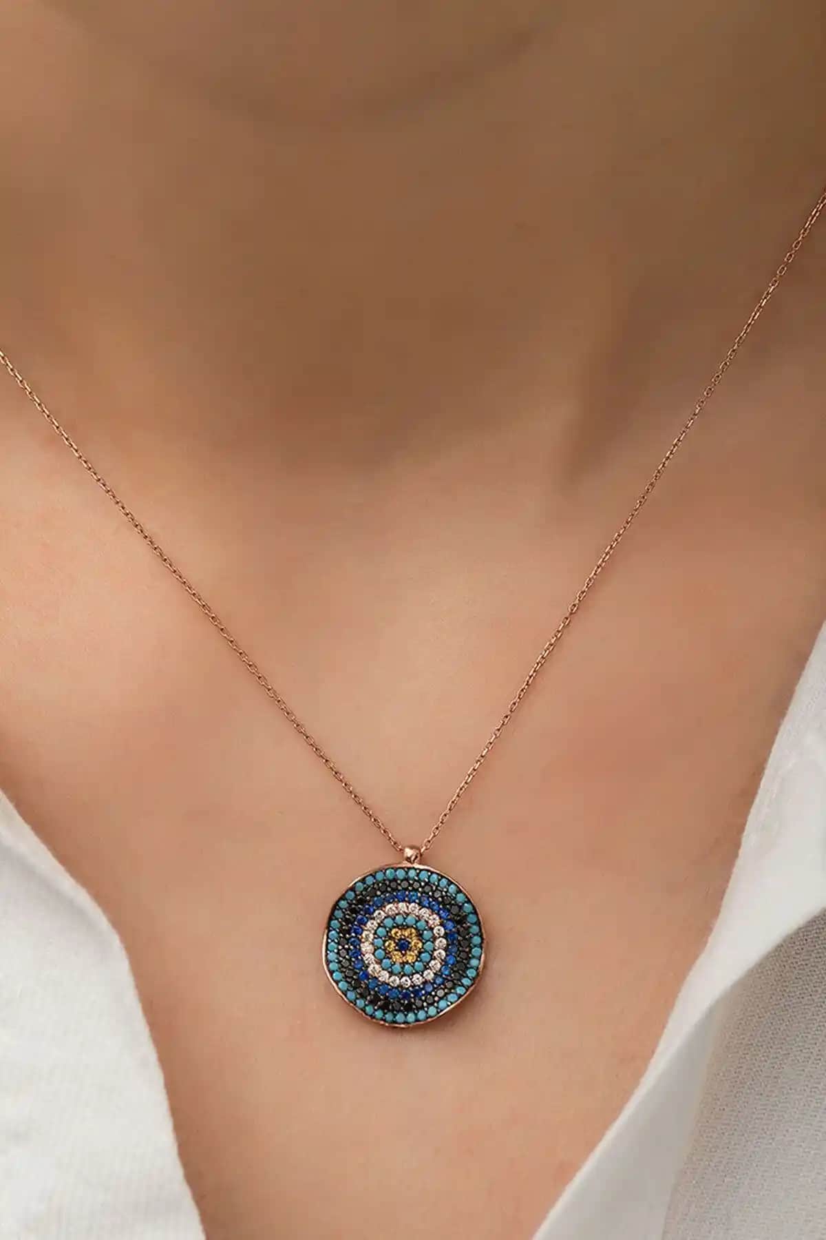 Papatya Silver 925 Rose Altın Kaplama Dalgalı Nazar Kolye Şık ve Dayanıklı Tasarım